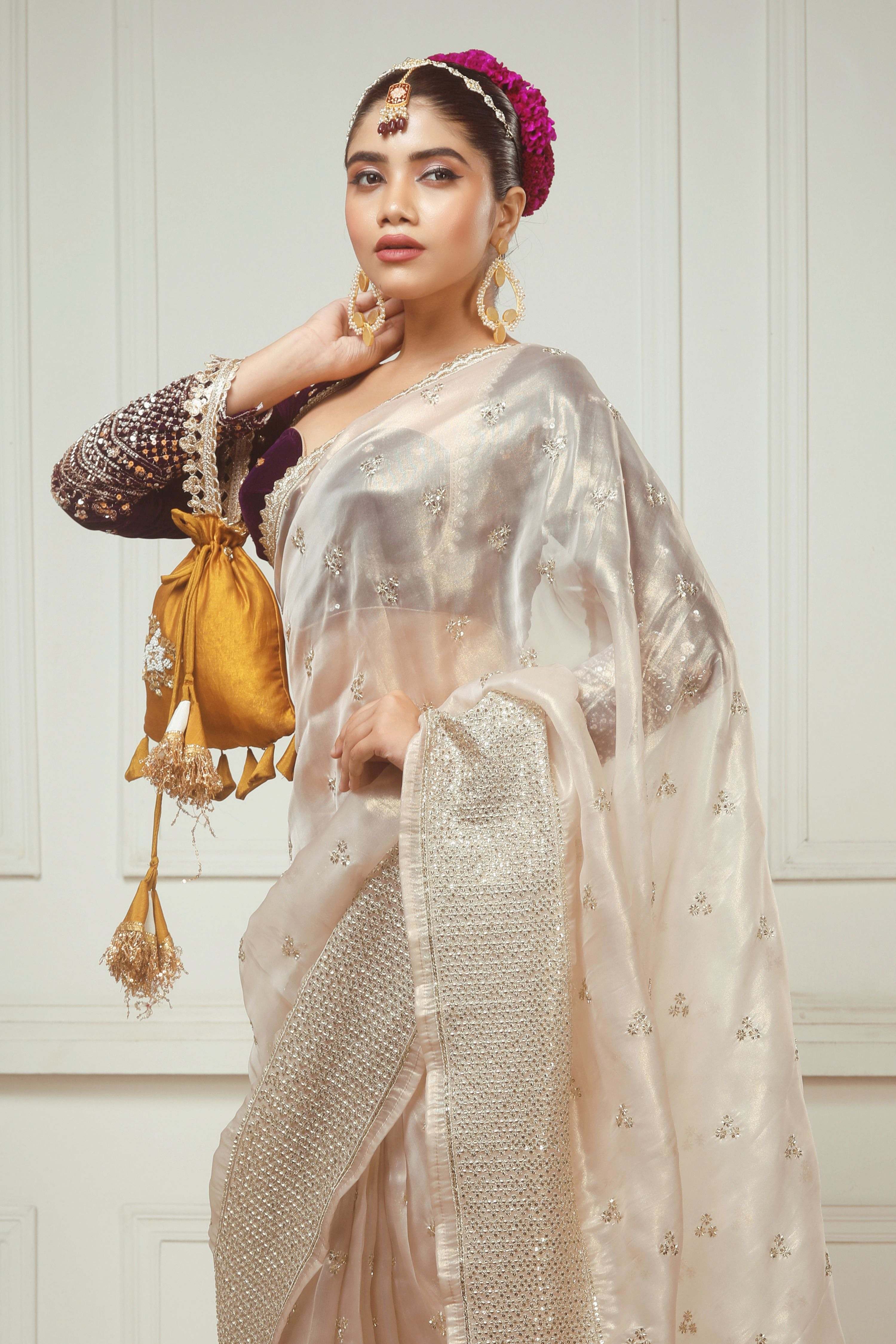 SEPIA  FANTASY SAREE WITH GLAM GRANDEUR BLOUSE