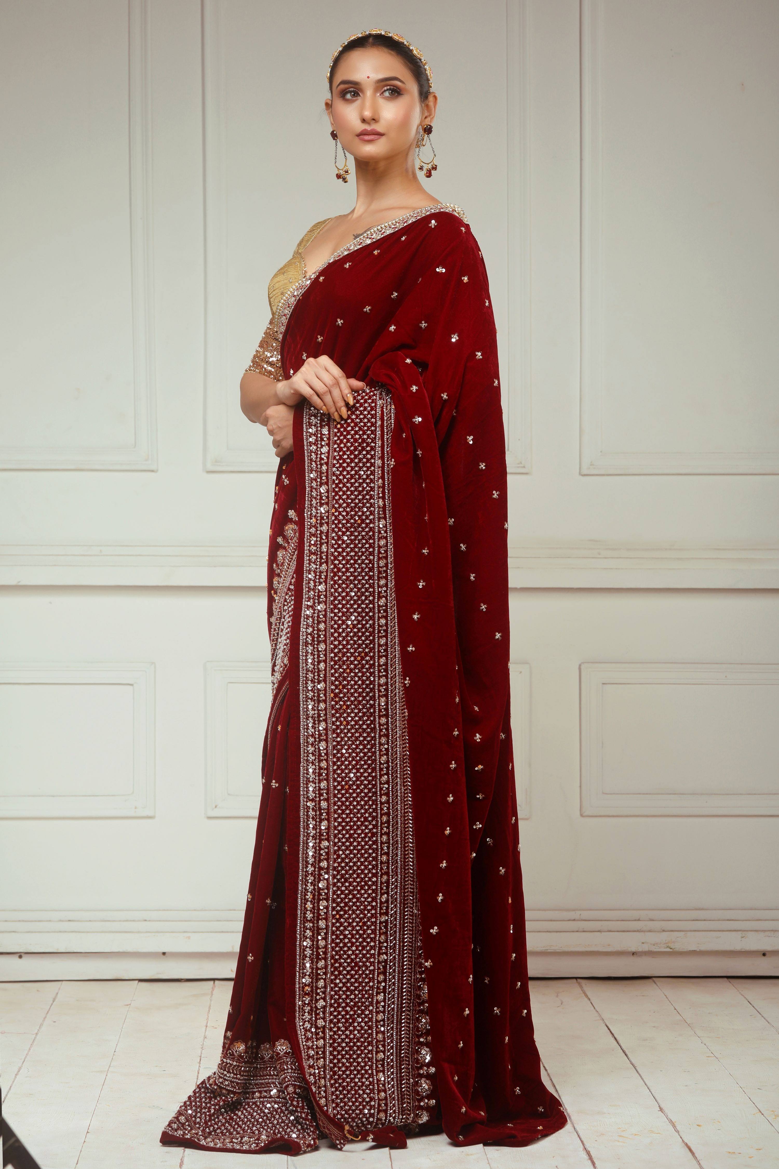 GARNET GRANDEUR SAREE WITH SUNKISSED DESIRE BLOUSE