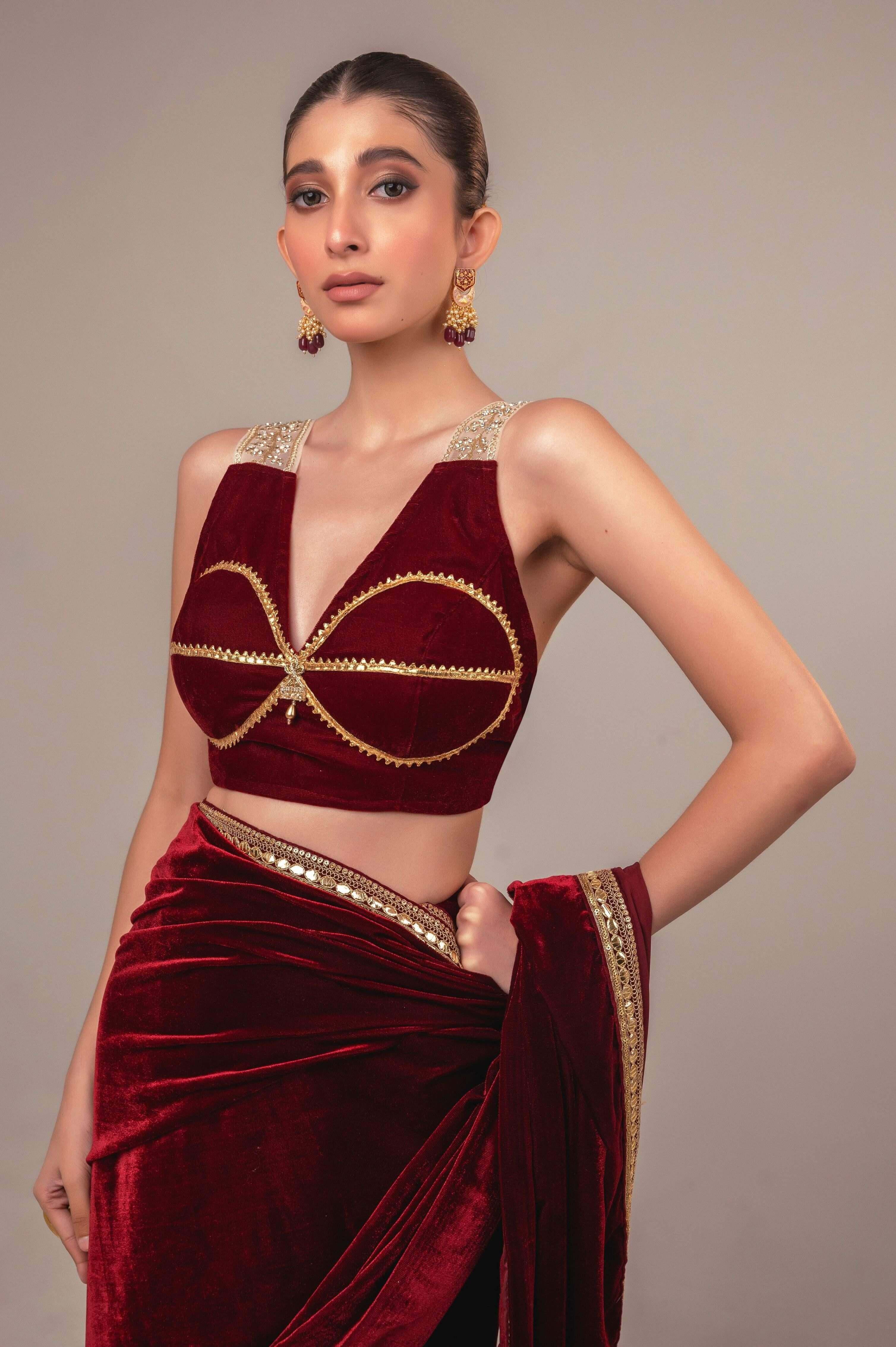 RUBY RUSH SAREE WITH MULBERRY MIST BLOUSE.