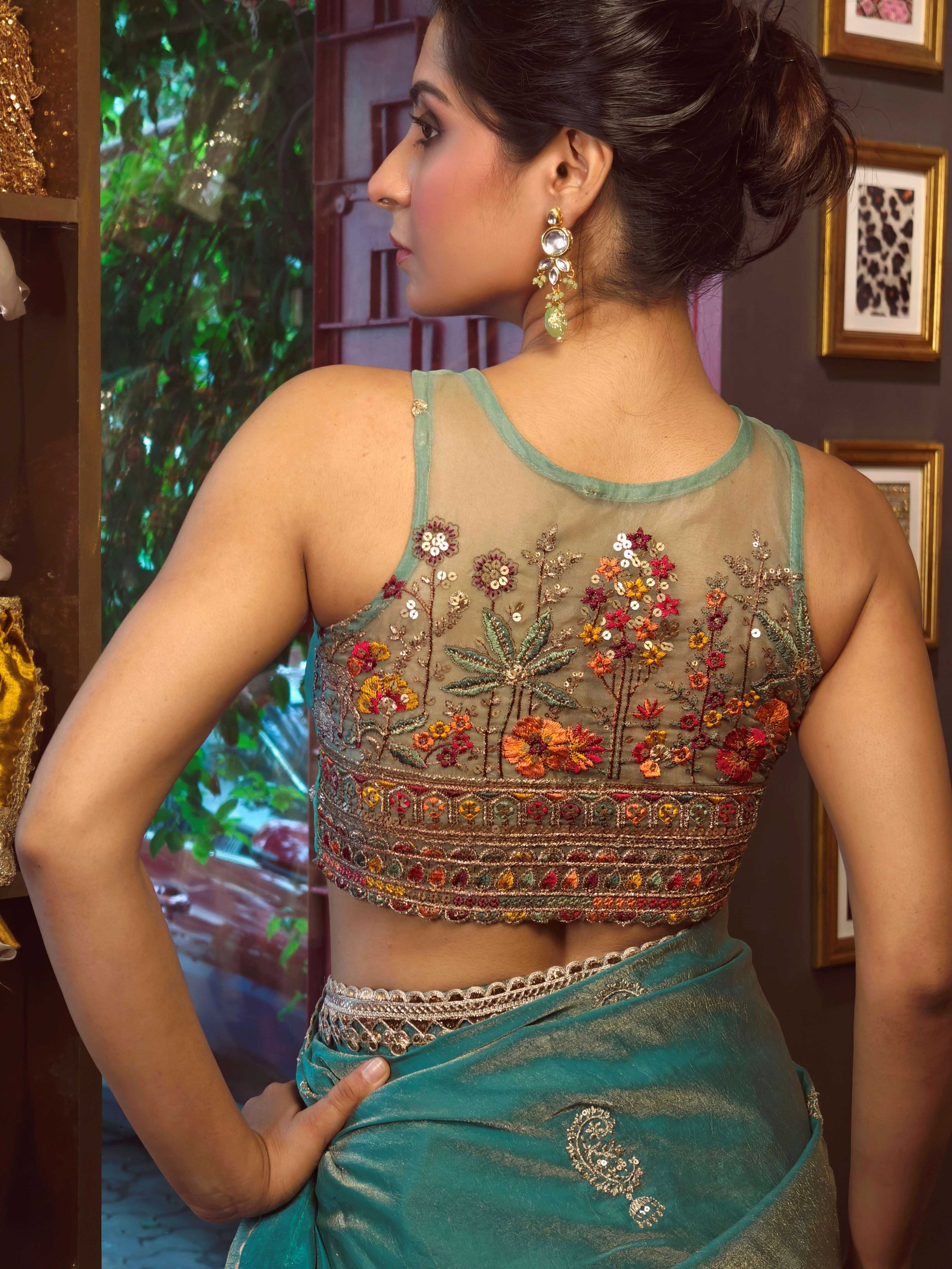 AQUA AURA SAREE WITH MORNING DEW BLOUSE