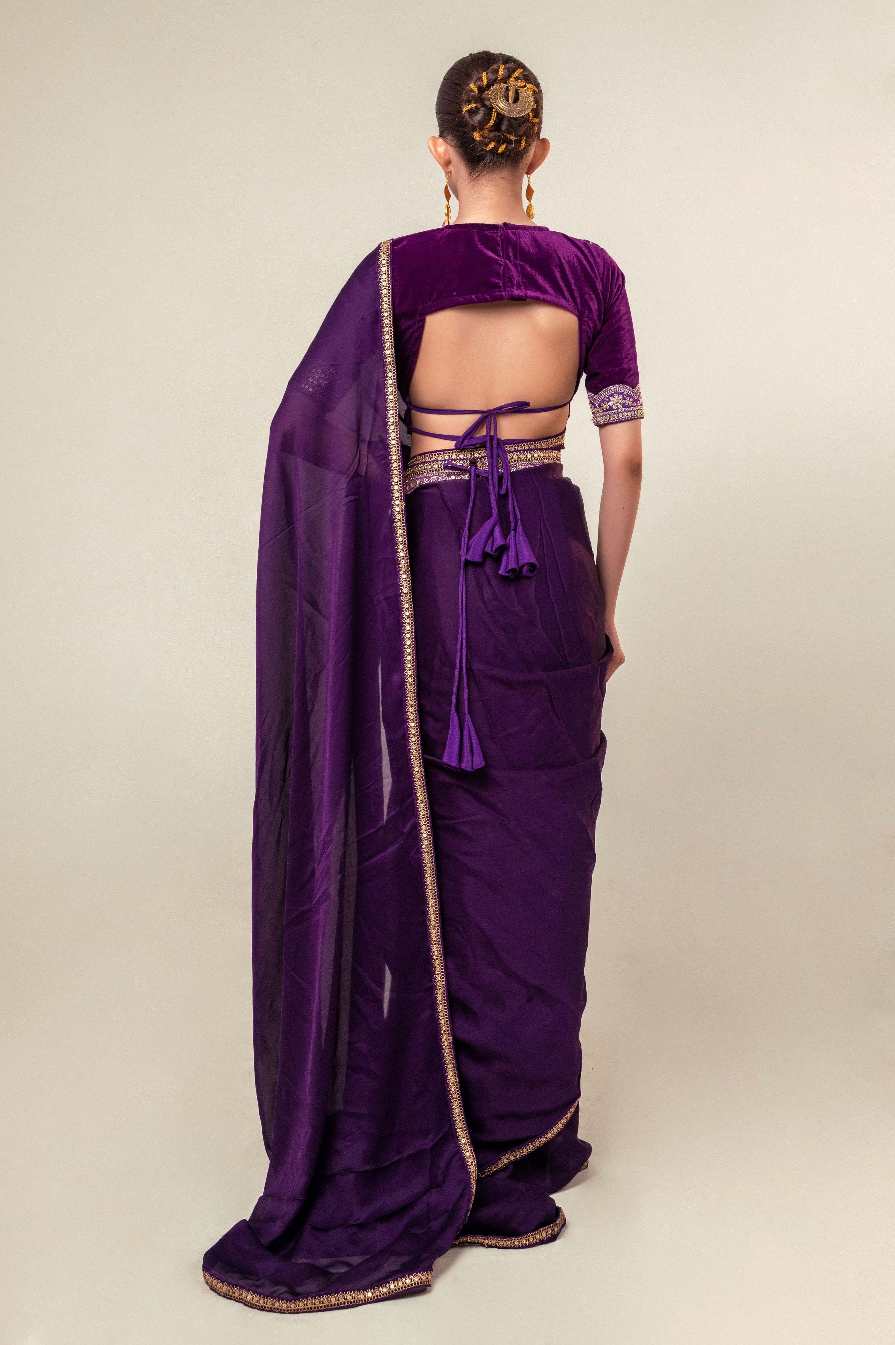BOLD BLOOM SAREE WITH ROYAL HAZE BLOUSE