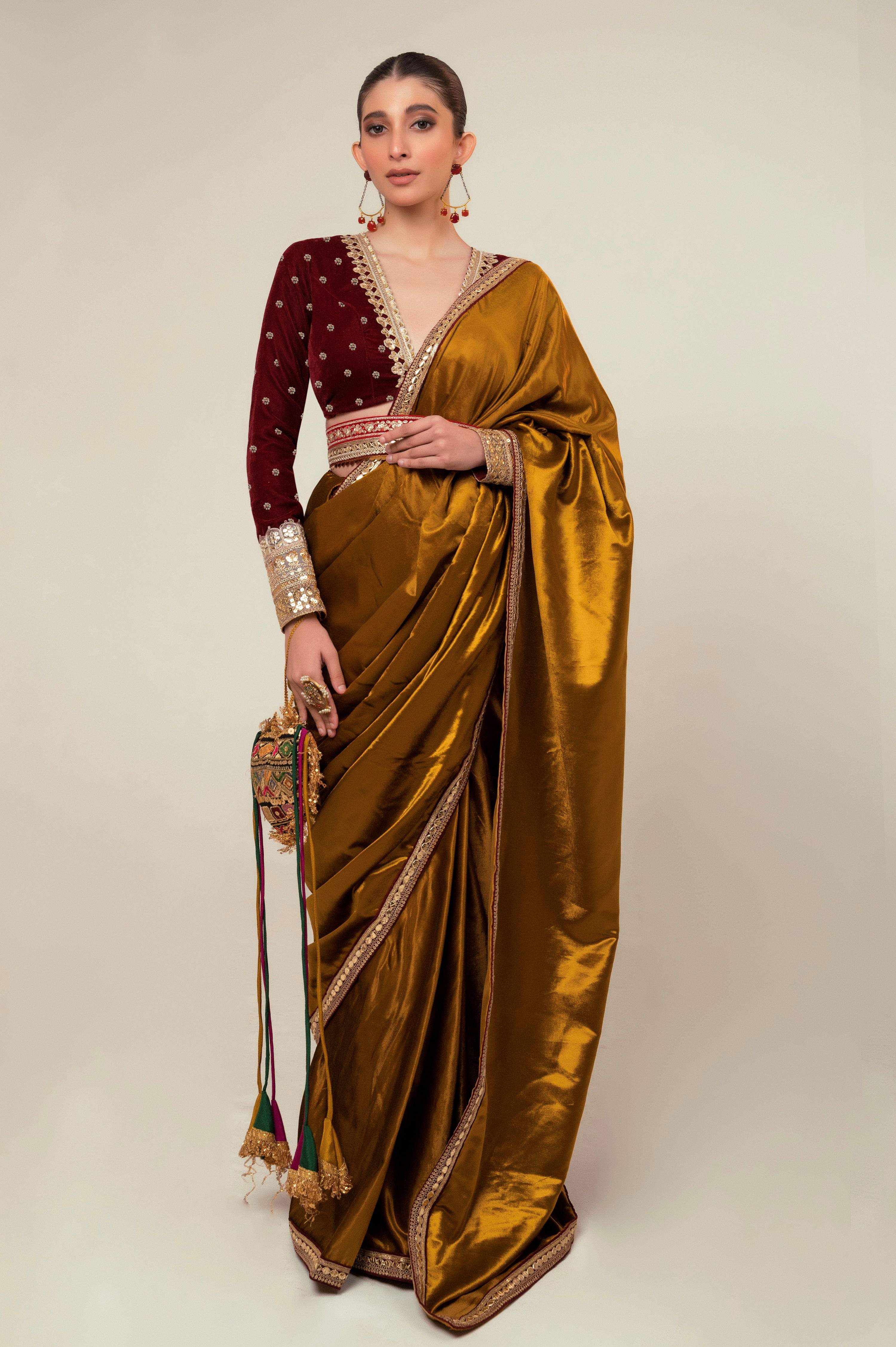 LUXE LIME SAREE WITH OXBLOOD OBSESSION BLOUSE