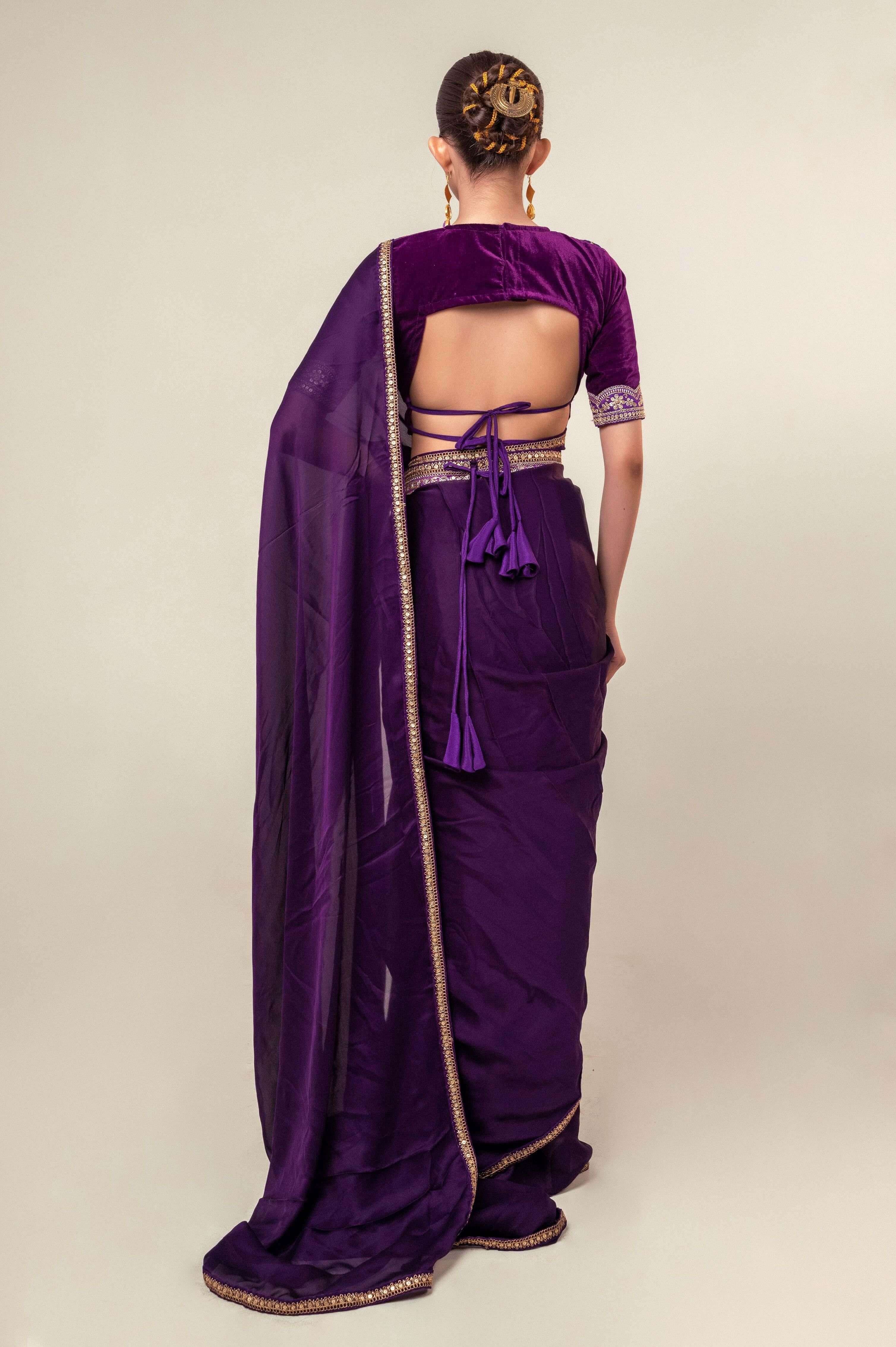 BOLD BLOOM SAREE WITH ROYAL HAZE BLOUSE.
