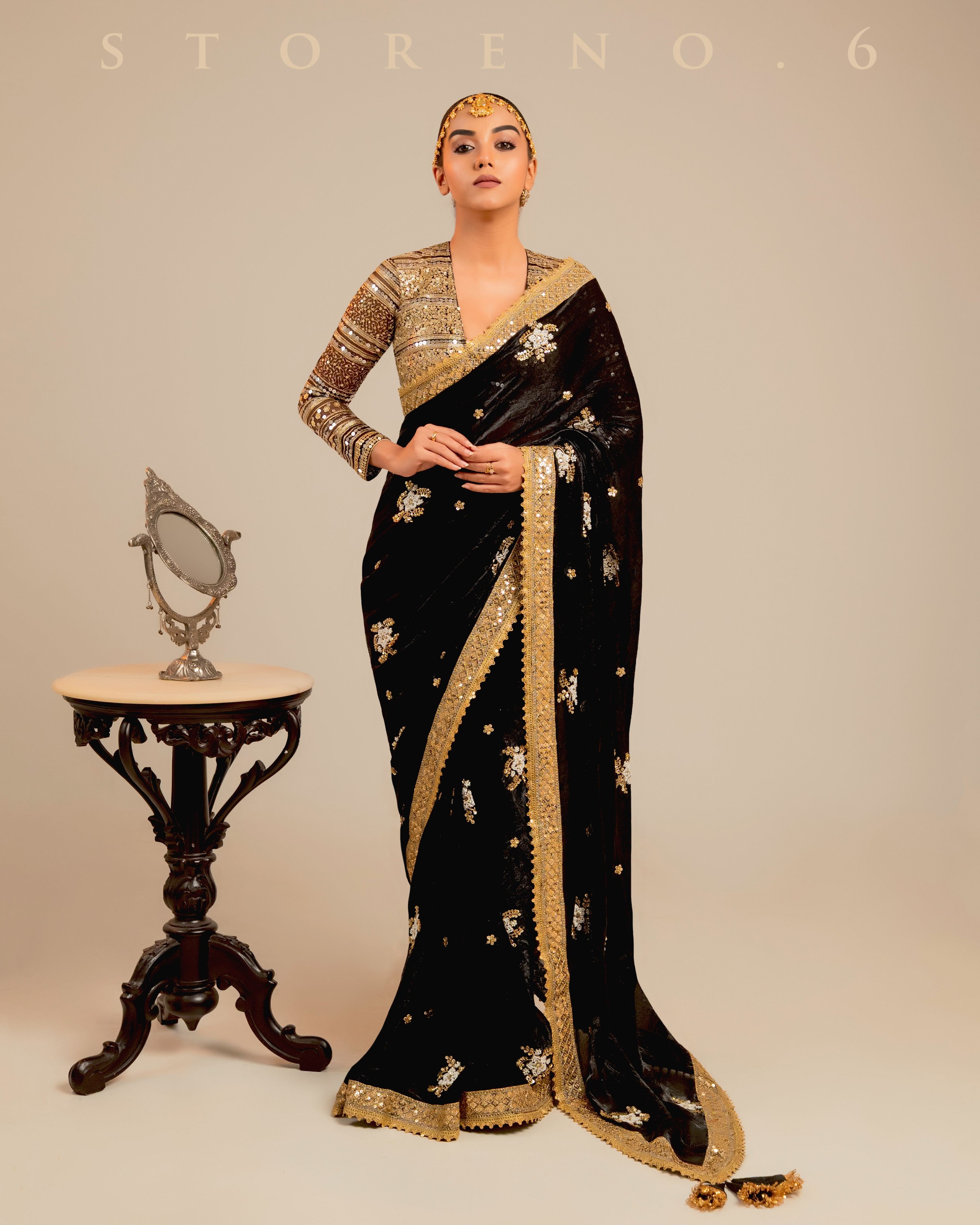 MIDNIGHT MIRACLE SAREE WITH RETRO RADIANCE BLOUSE