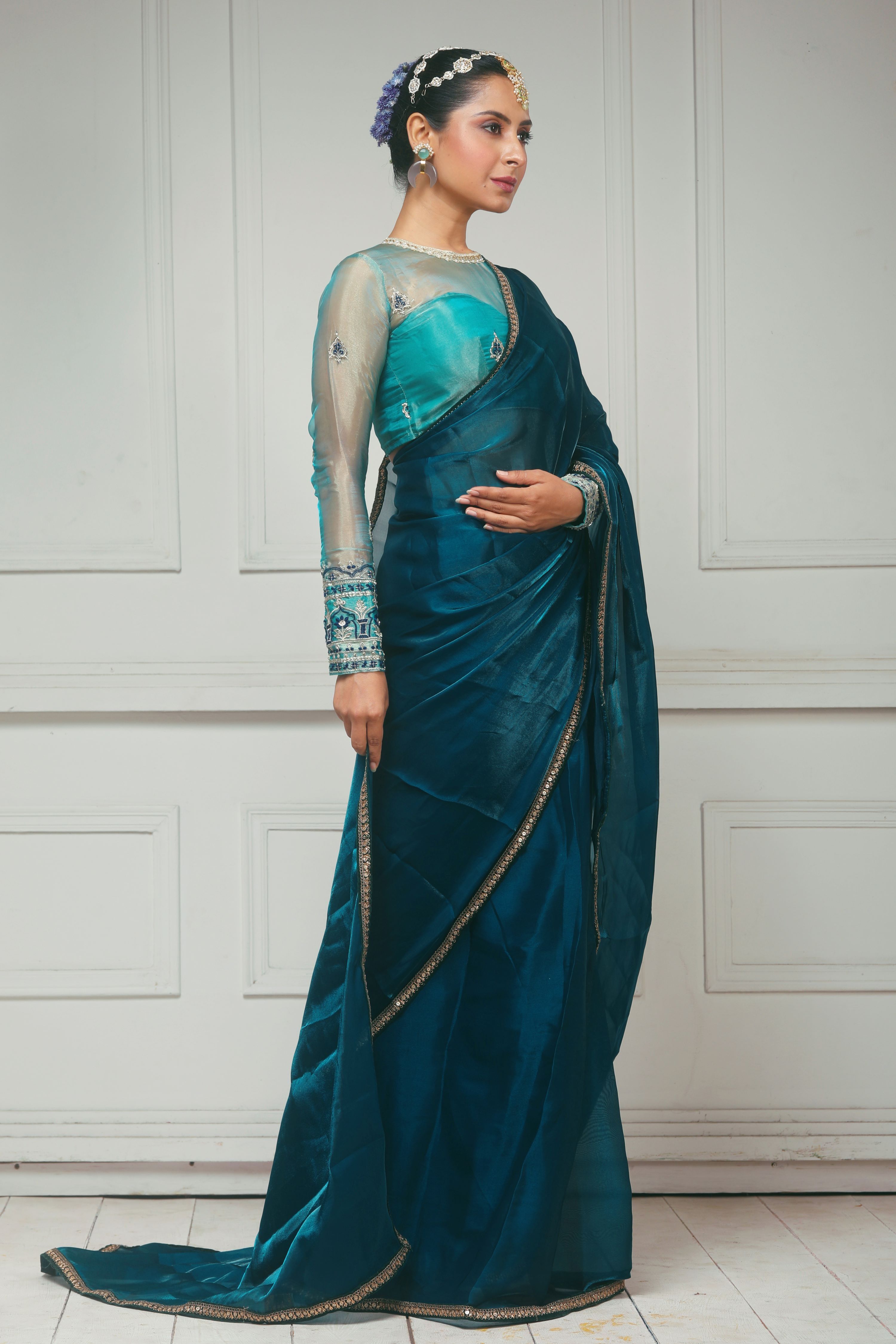 THE SAPPHIRE AFFAIR SAREE  WITH SAPPHIRE SHEESH BLOUSE