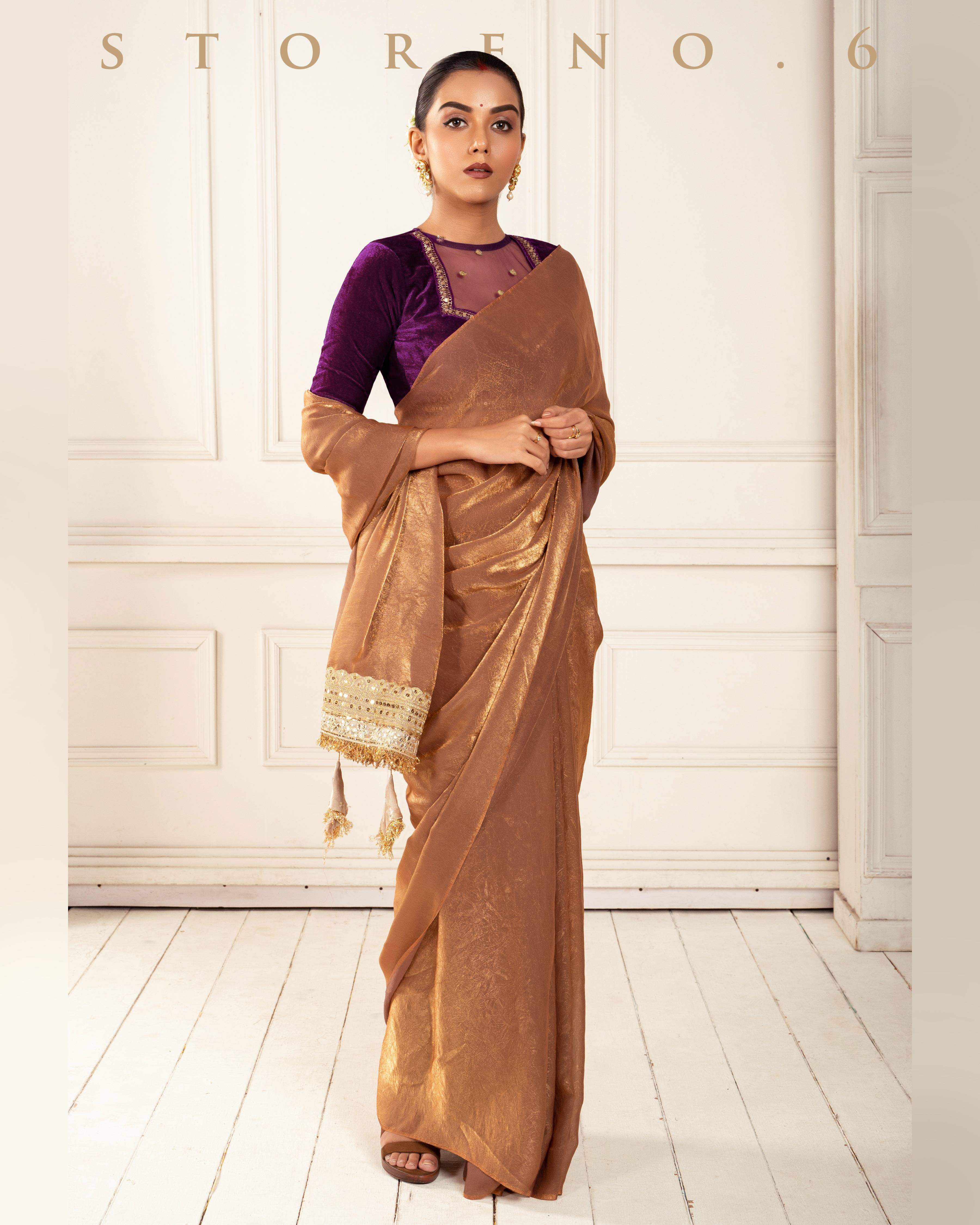 BRONZE BEWITCH SAREE WITH PLUM POISE BLOUSE