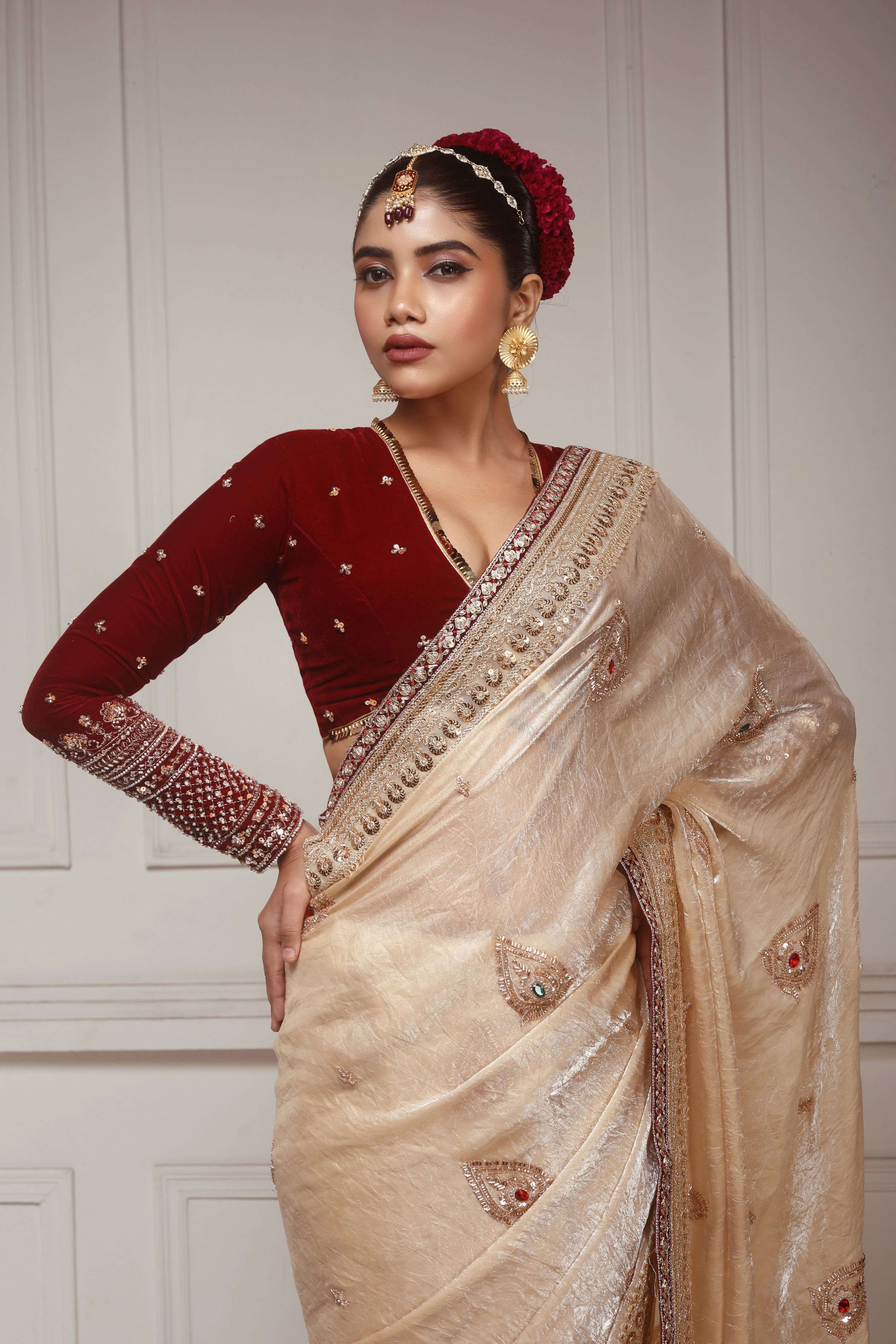 SHAHI SHRINGAR SAREE WITH GARNET GRANDEUR BLOUSE