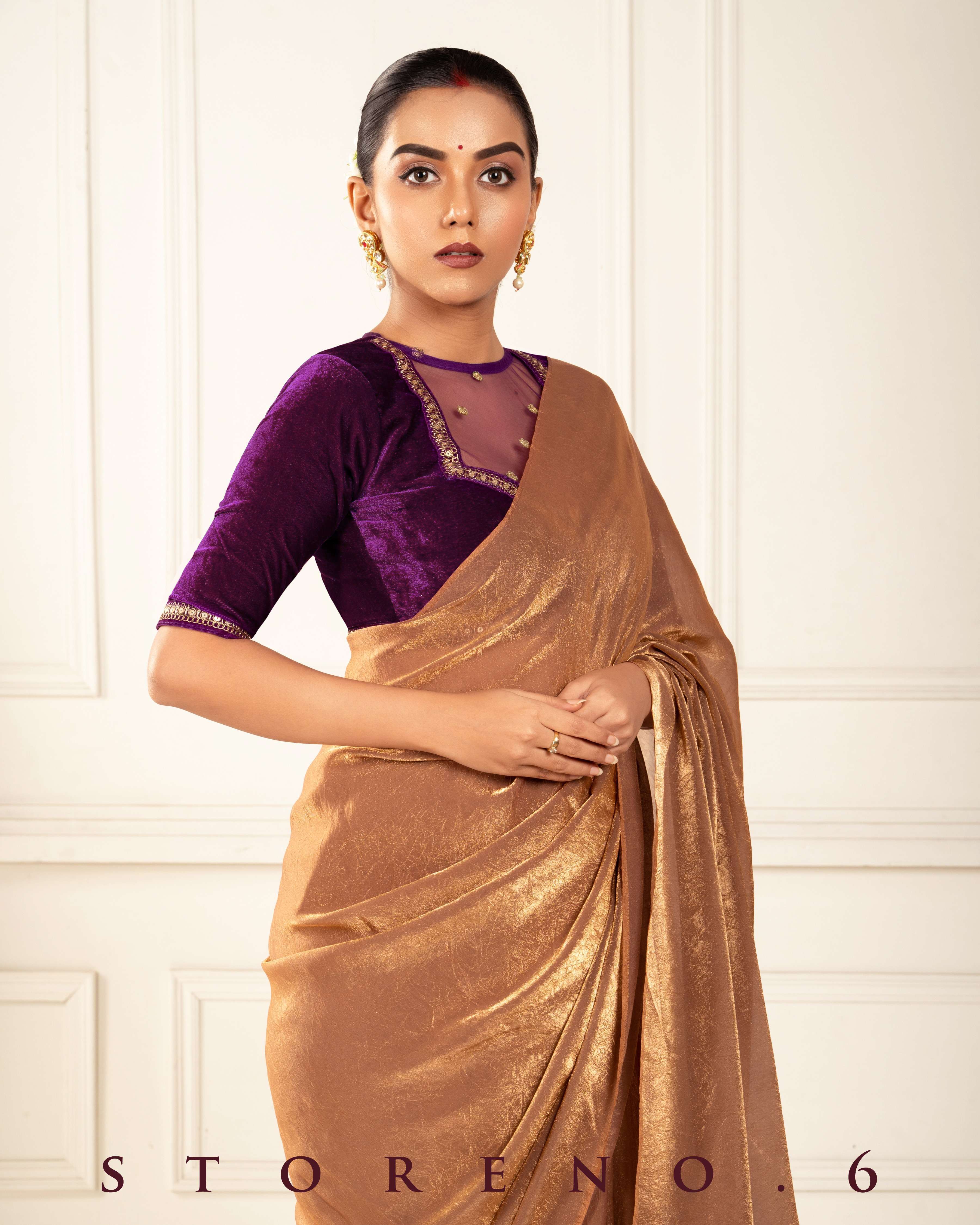 BRONZE BEWITCH SAREE WITH PLUM POISE BLOUSE