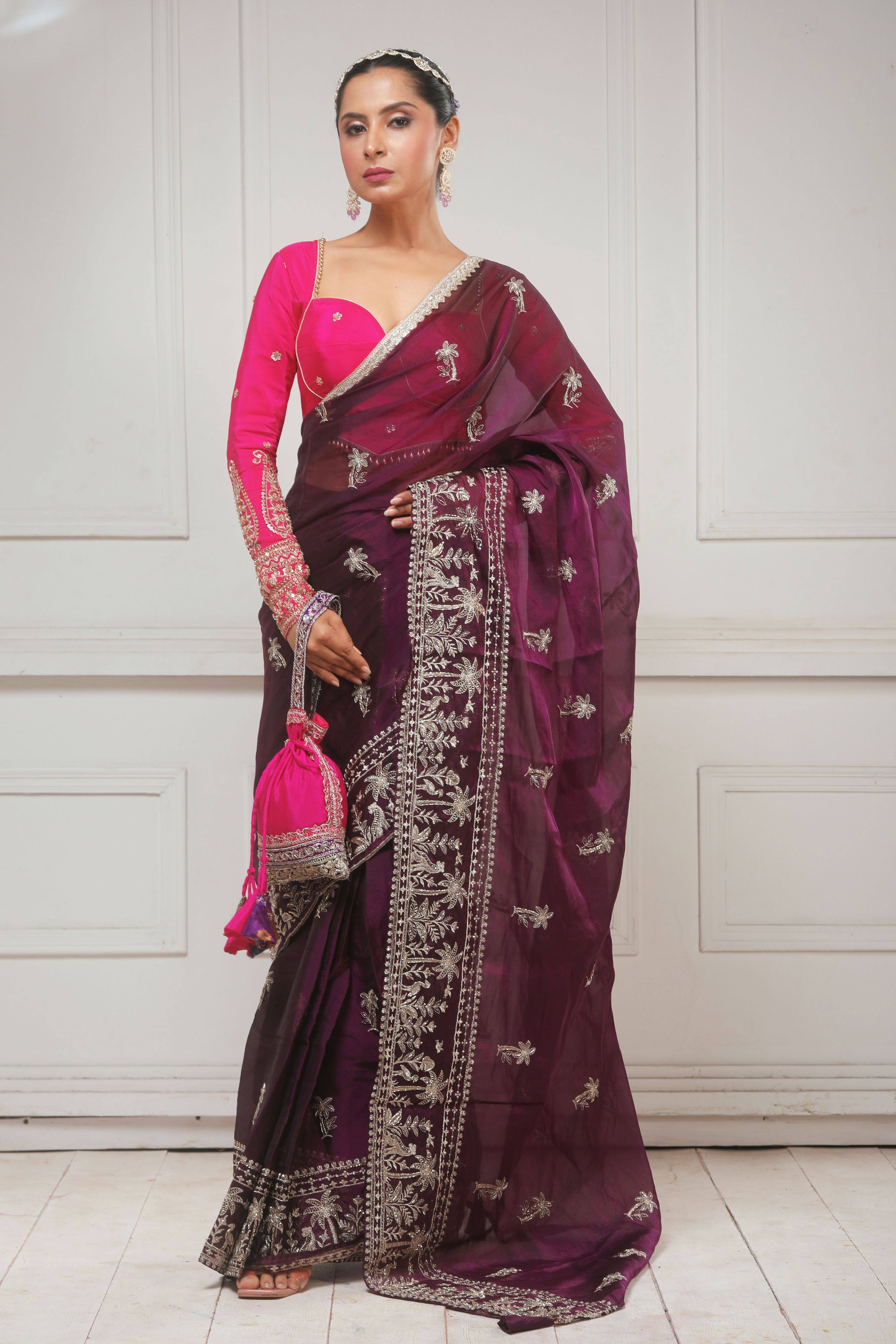 CRANBERRY CRUSH SAREE AND ROSE LUXE BLOUSE