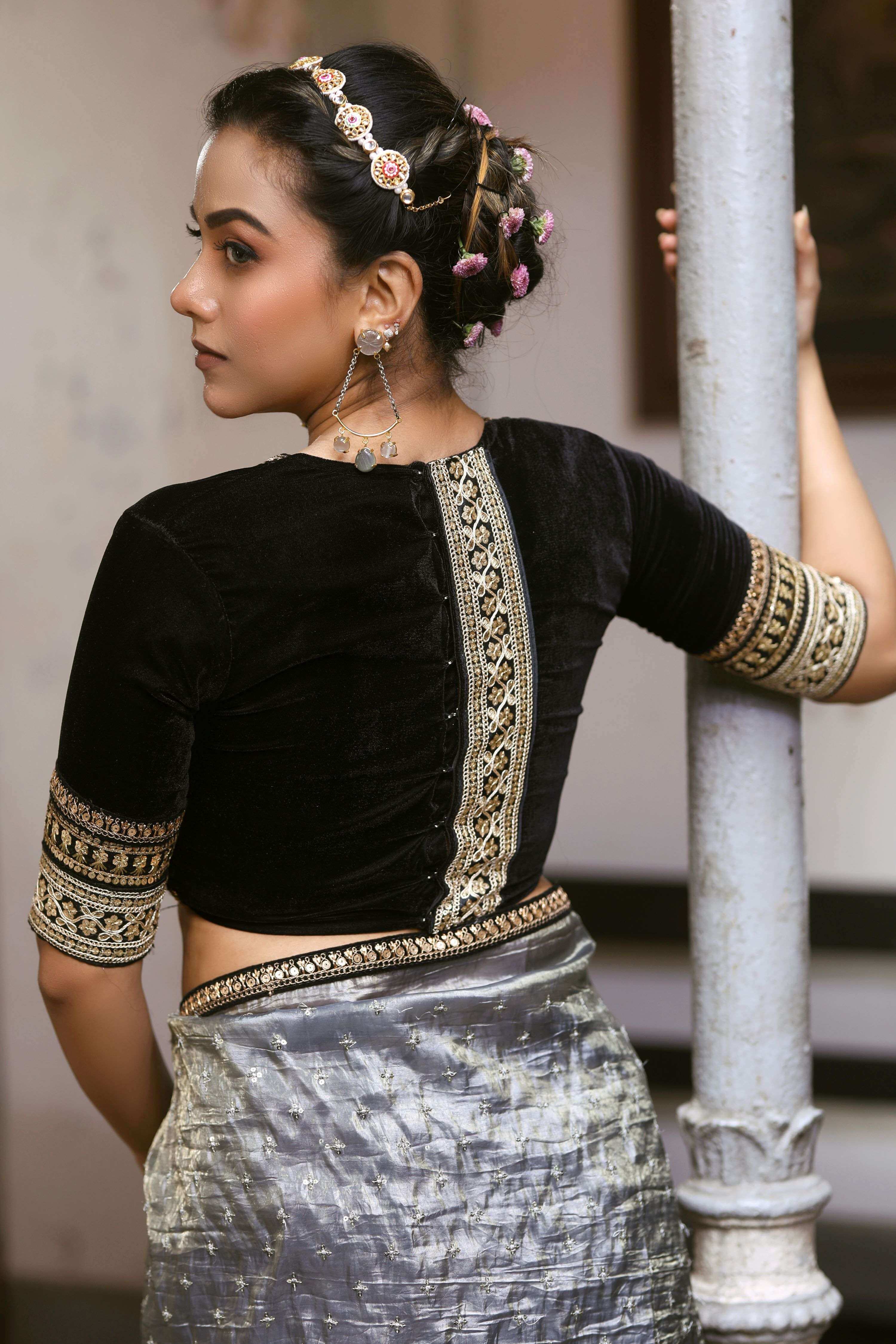 GRAPHITE GLAM SAREE WITH BLACK BEAUTY BLOUSE