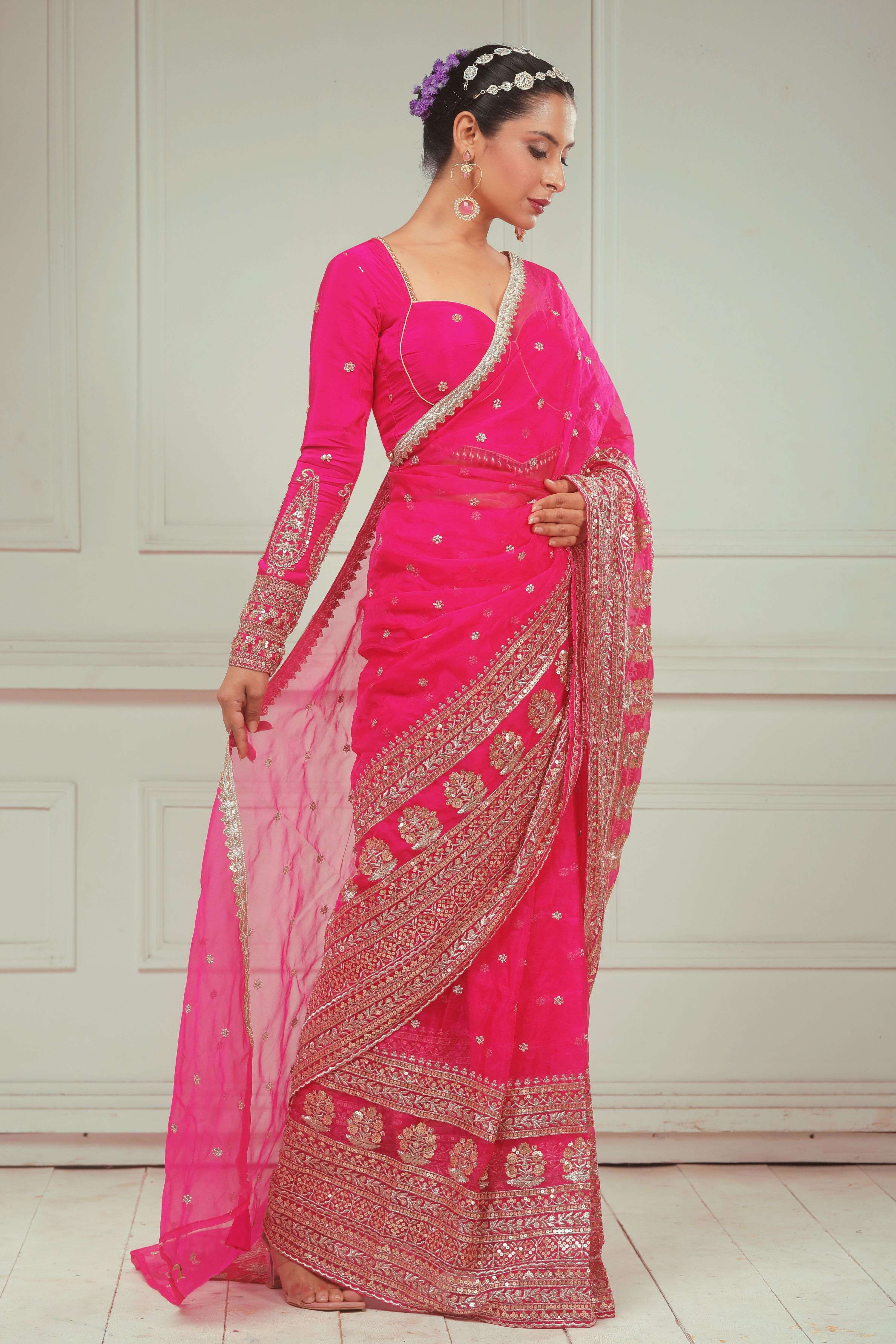 RASPBERRY KISS SAREE AND ROSE LUXE BLOUSE