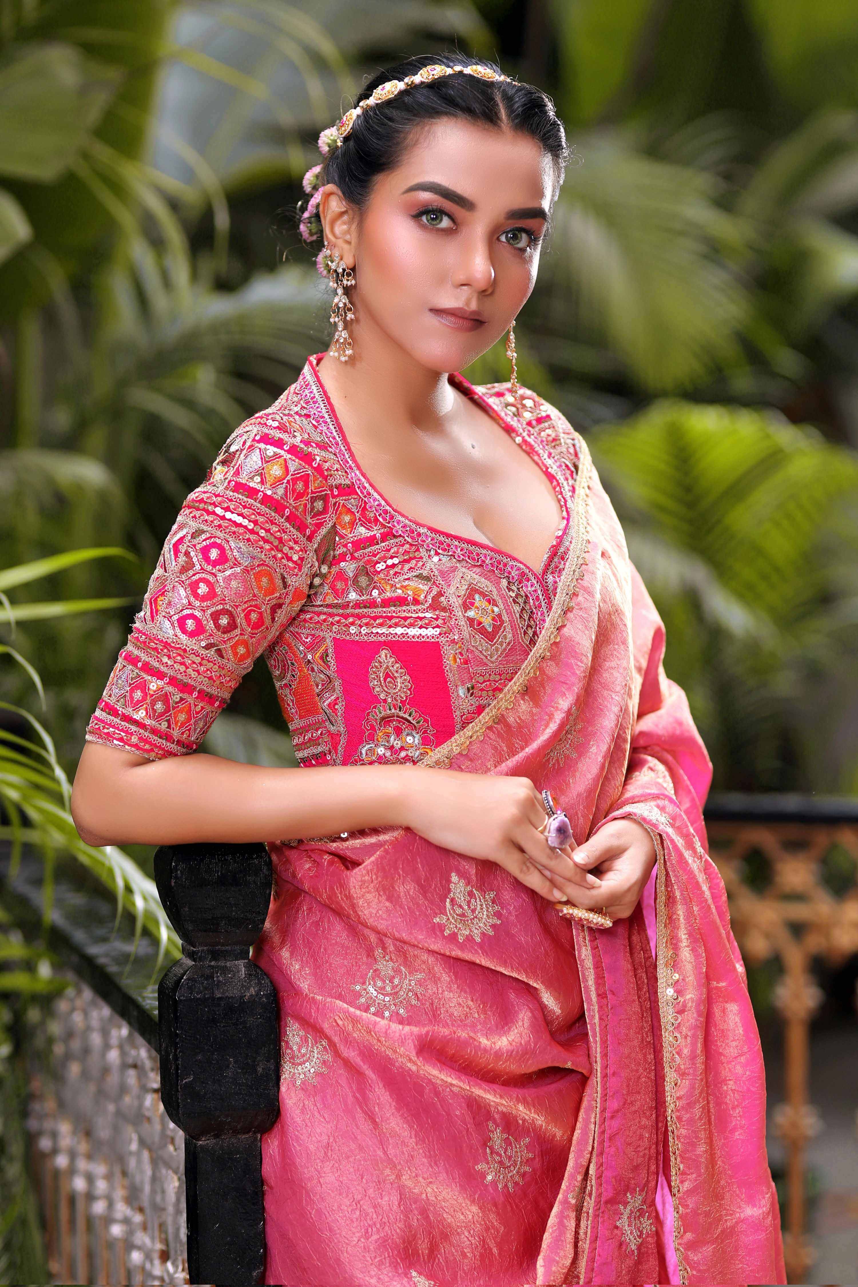 ROSE REALM SAREE WITH FUCHSIA FANTASY BLOUSE