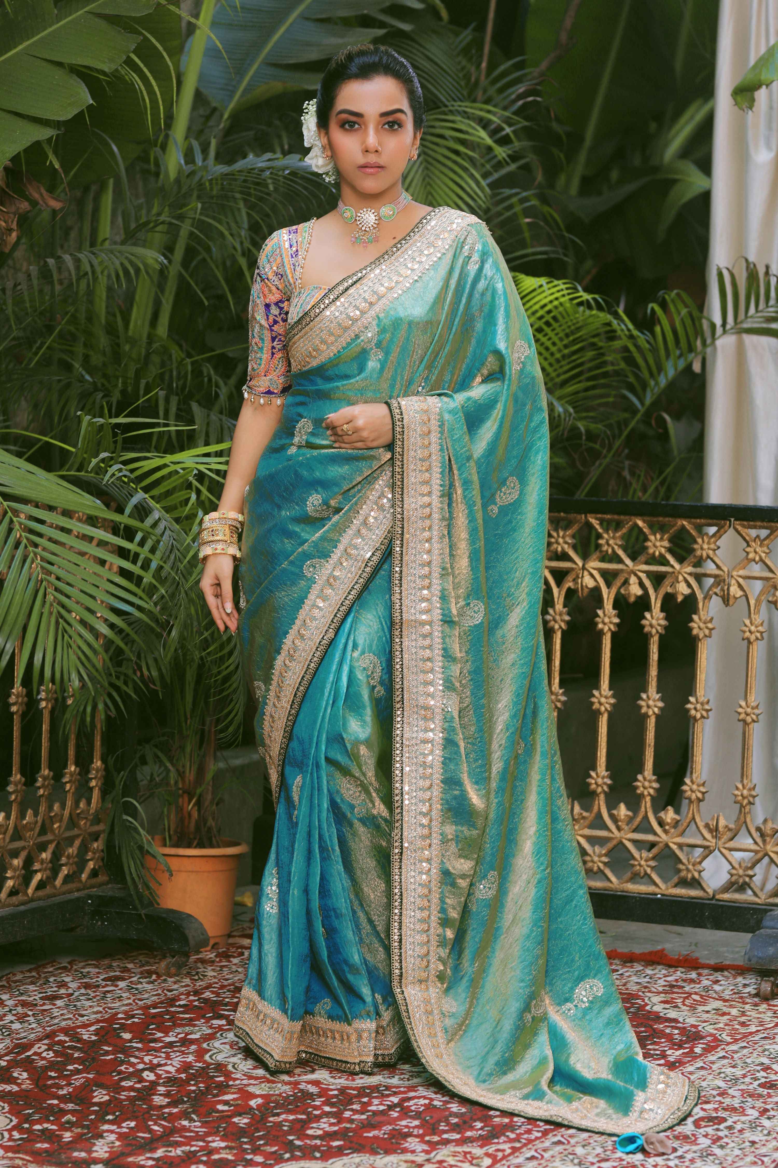 AQUA AMOUR SAREE WITH TEAL TREASURE BLOUSE