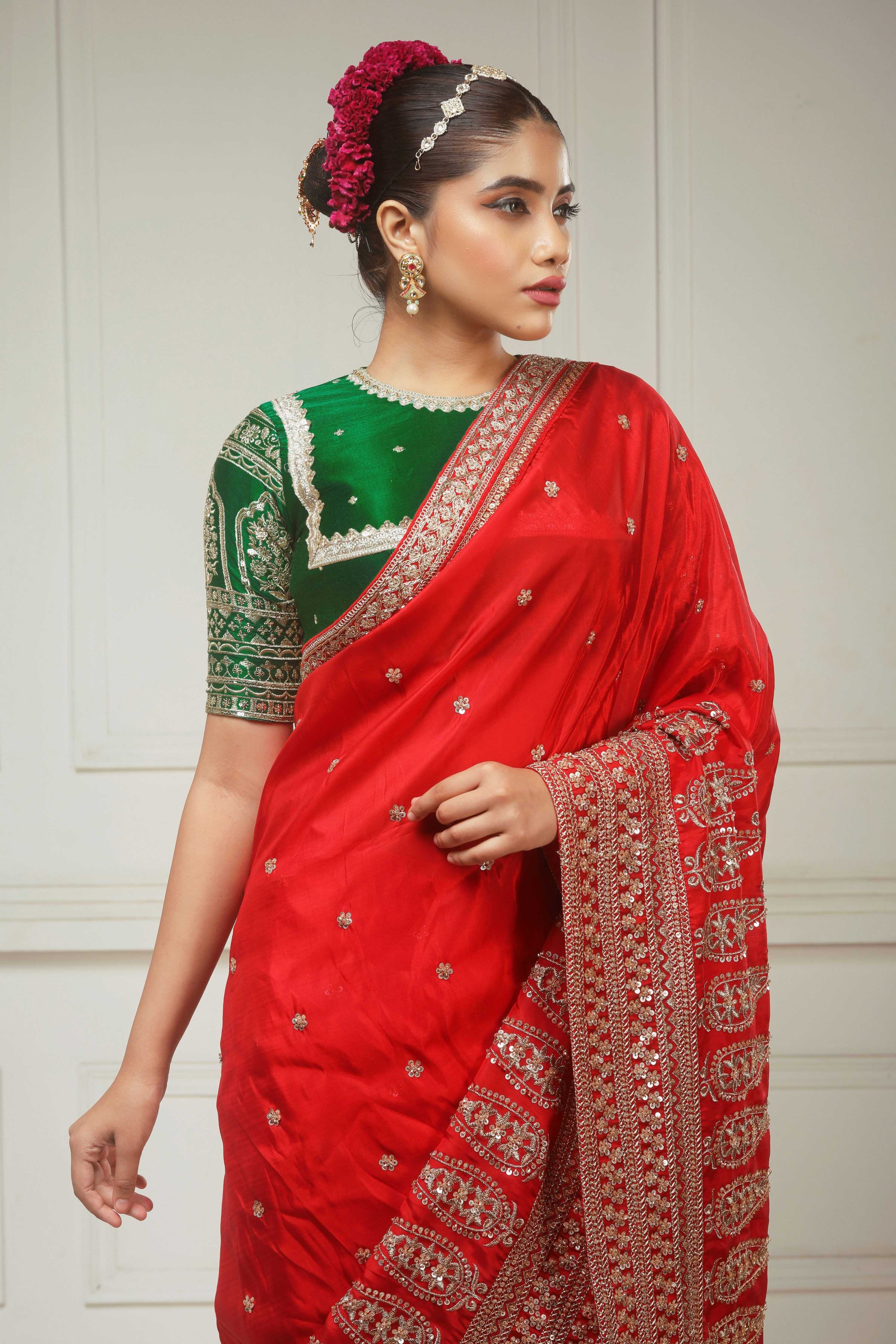 SCARLET LUXE SAREE WITH TIMELESS TAPESTRY BLOUSE
