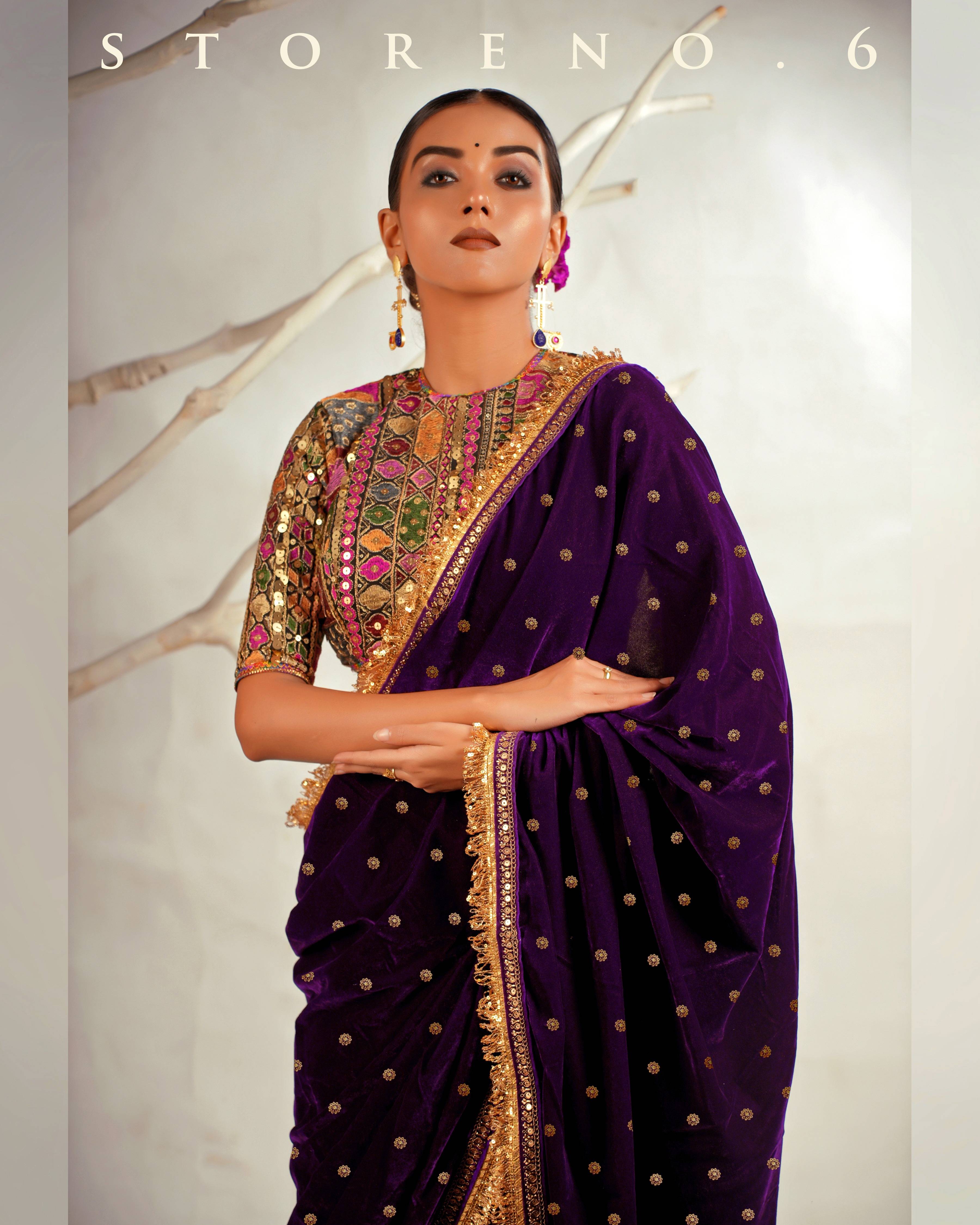 THE PURPLE WONDER SAREE WITH GUL KAARI SIAH CLASSIC BLOUSE