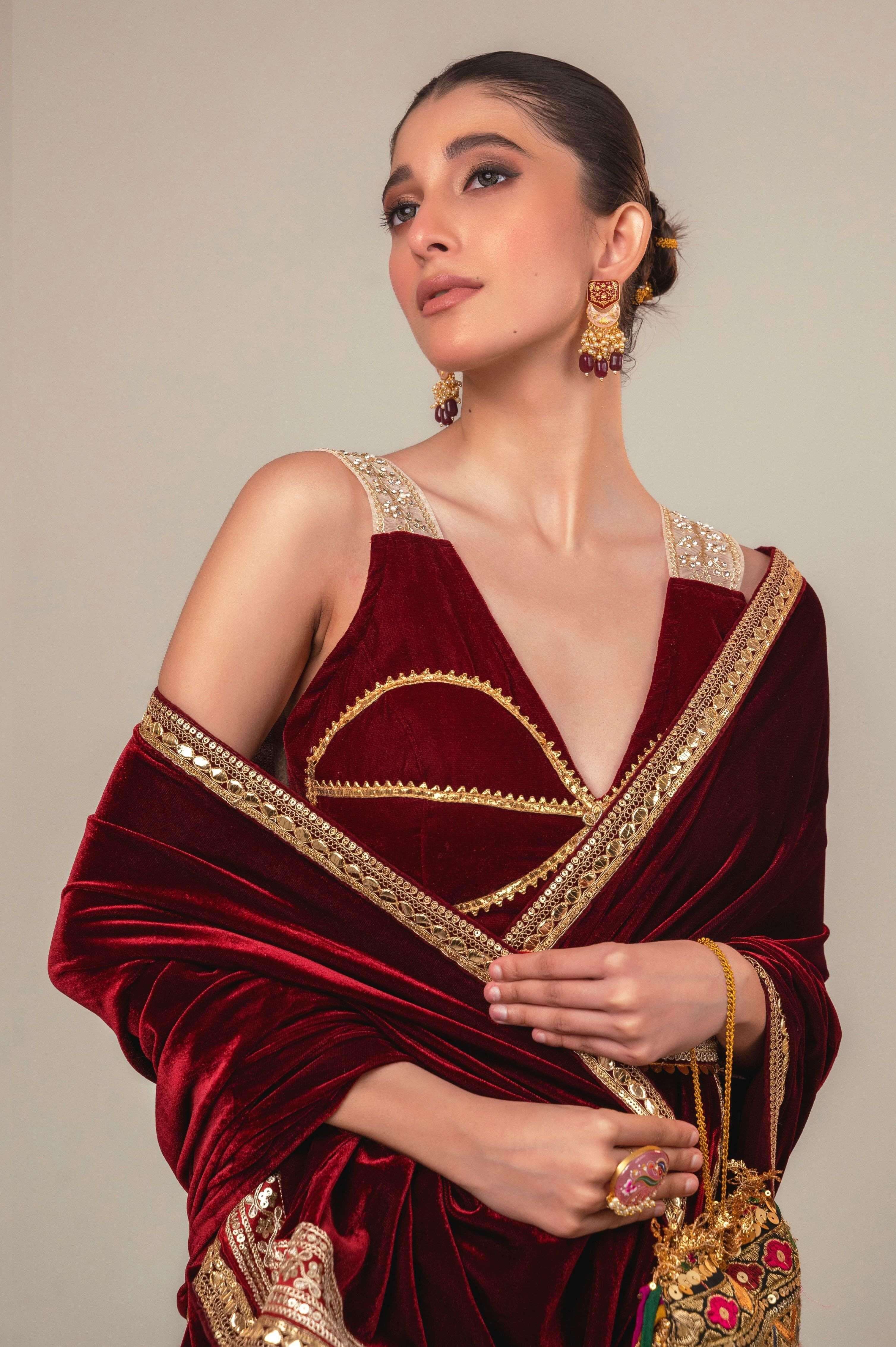 RUBY RUSH SAREE WITH MULBERRY MIST BLOUSE.