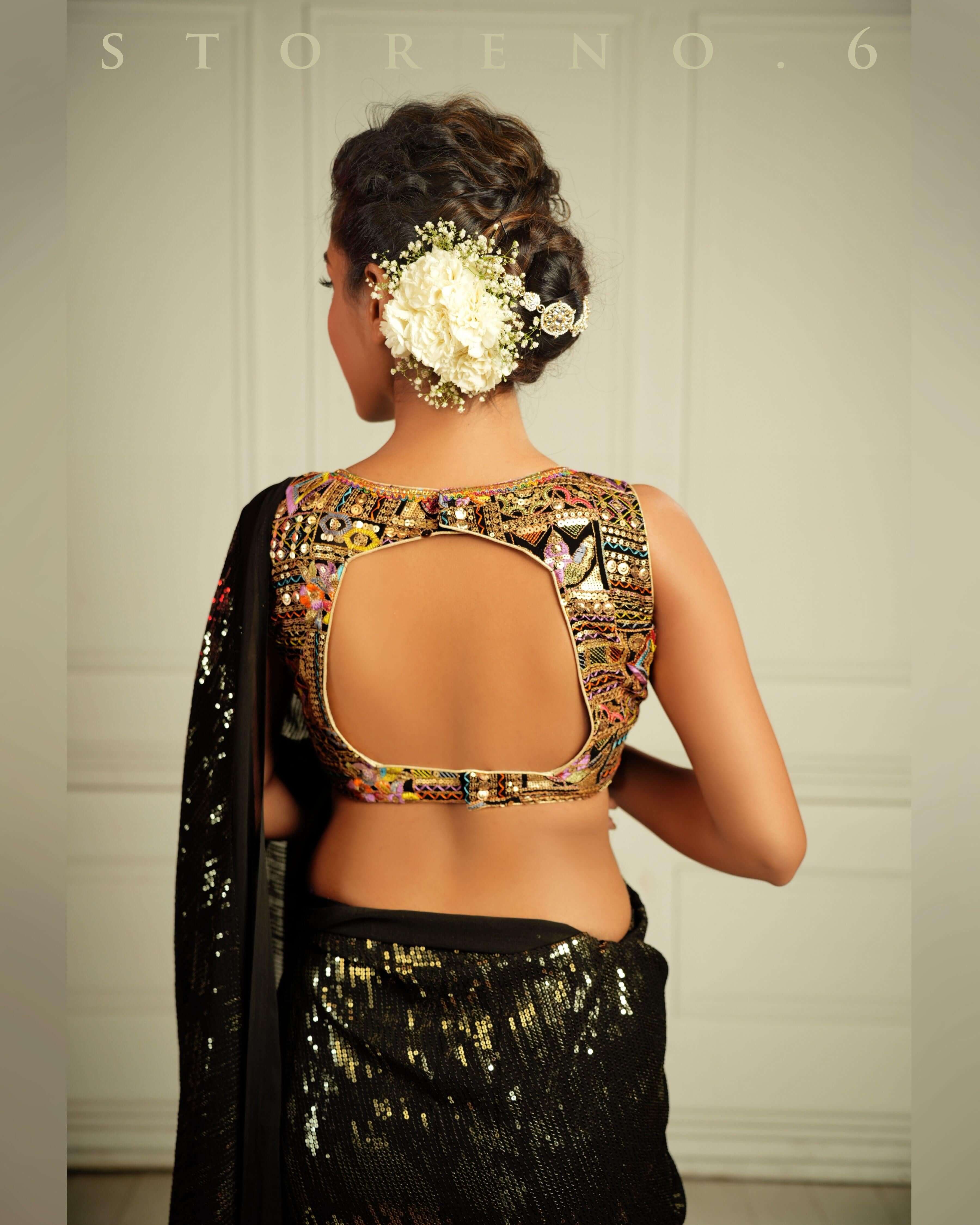 BLACK WIDOW COCKTAIL SAREE WITH SASS OF BLACK BLOUSE.