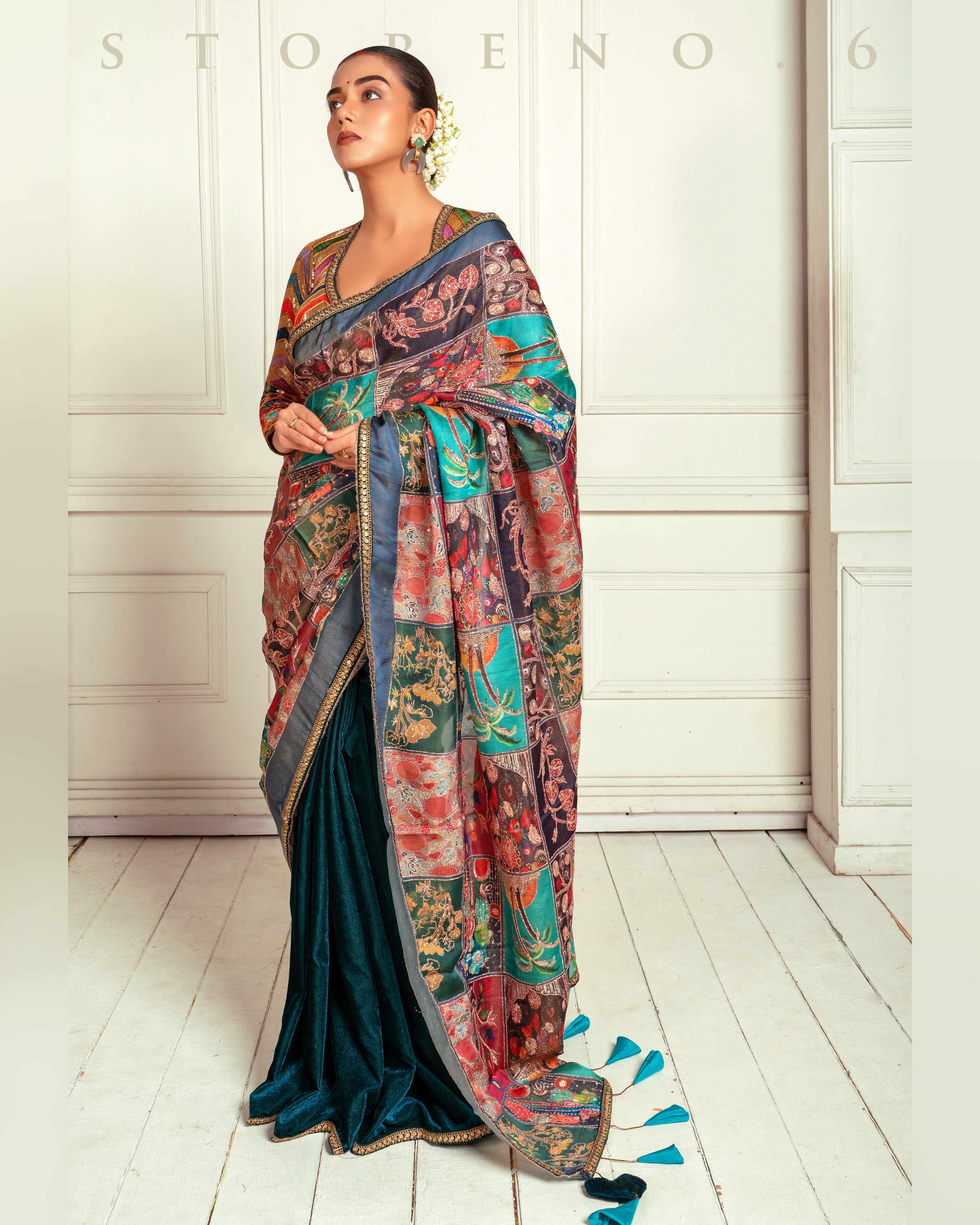 MYSTERY MUSE SAREE WITH BEBAAK SIAH PREMIUM BLOUSE