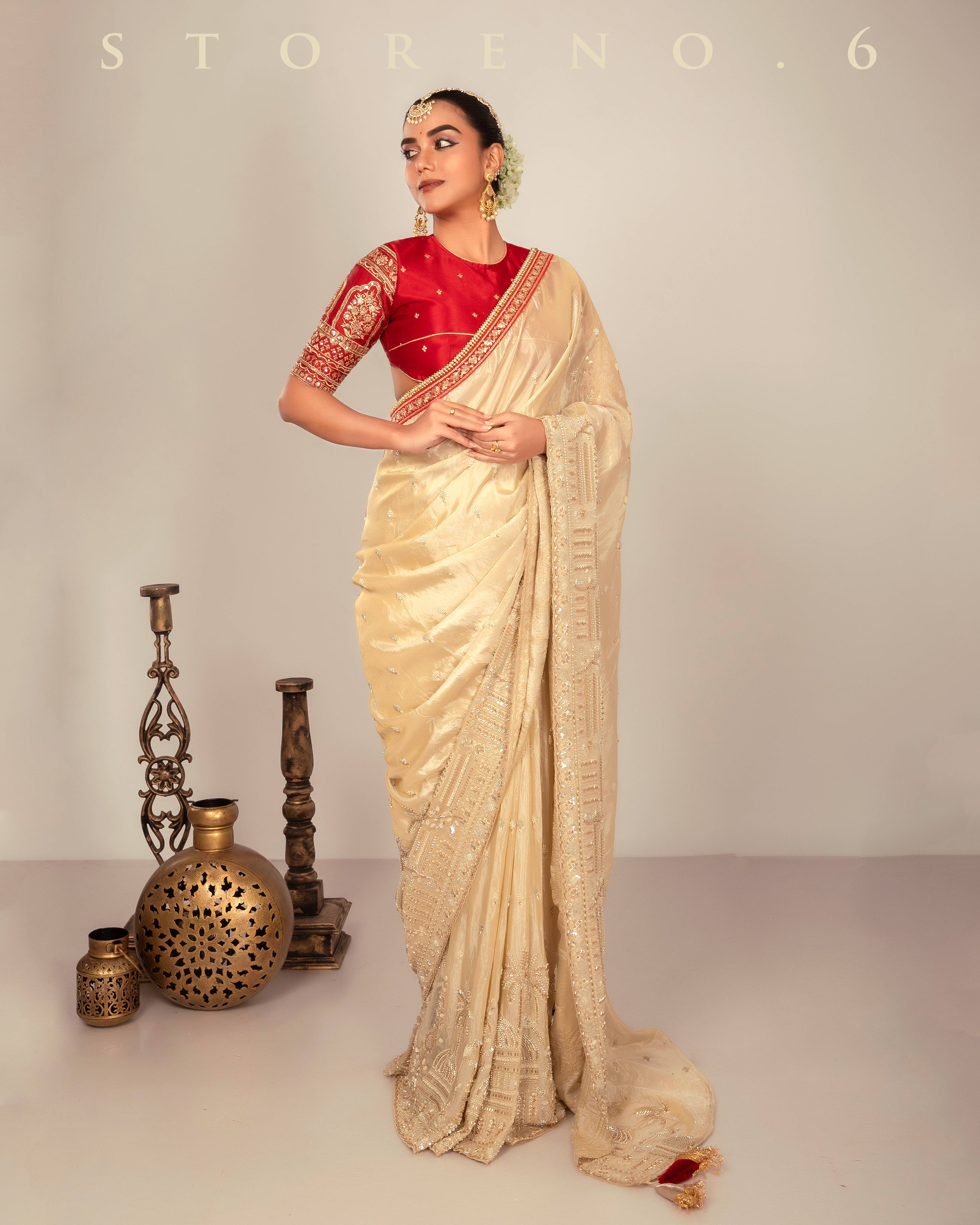 IMPERIAL IVORY INSIGHT SAREE WITH TIMELESS TROUSSEAU BLOUSE