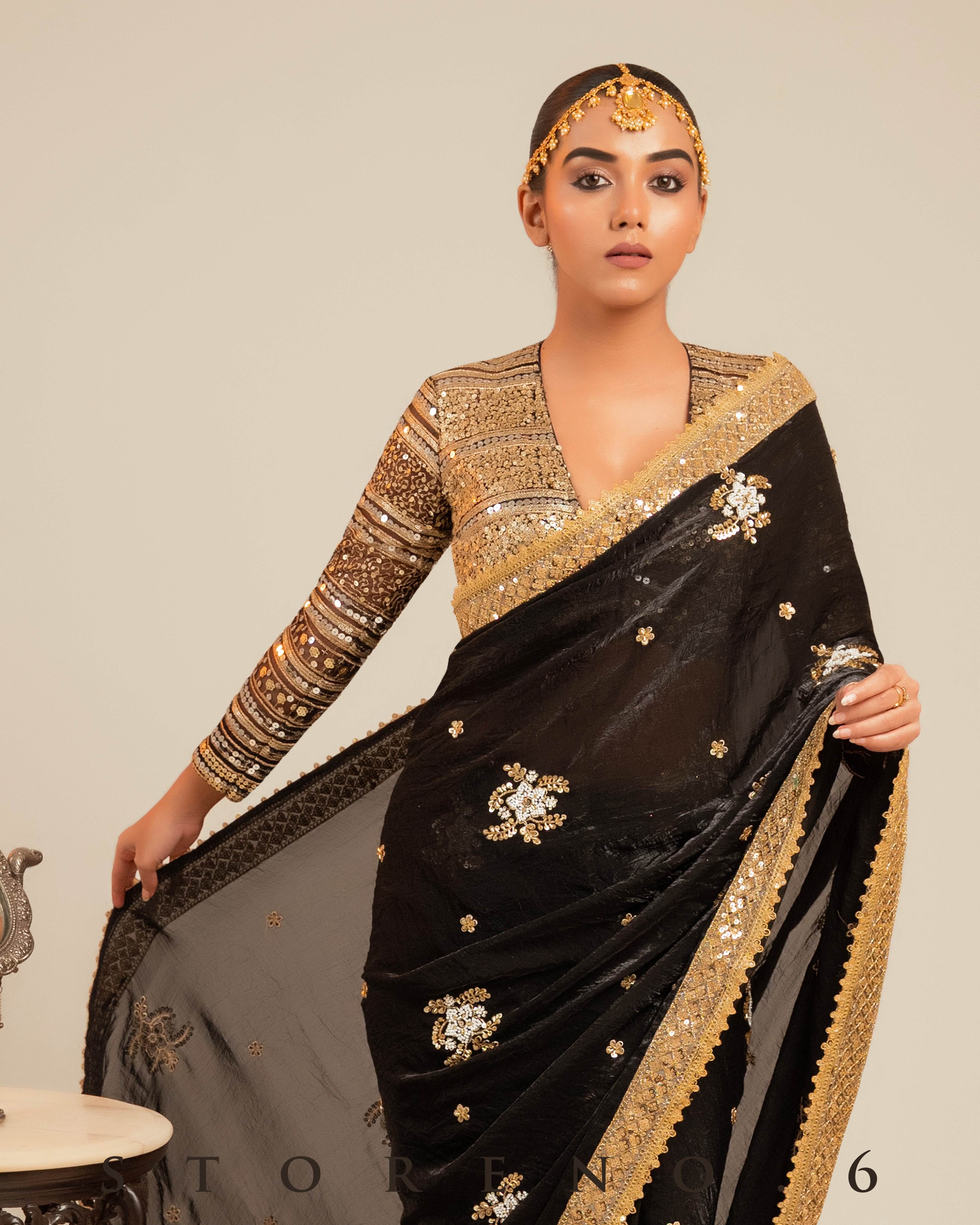 MIDNIGHT MIRACLE SAREE WITH RETRO RADIANCE BLOUSE