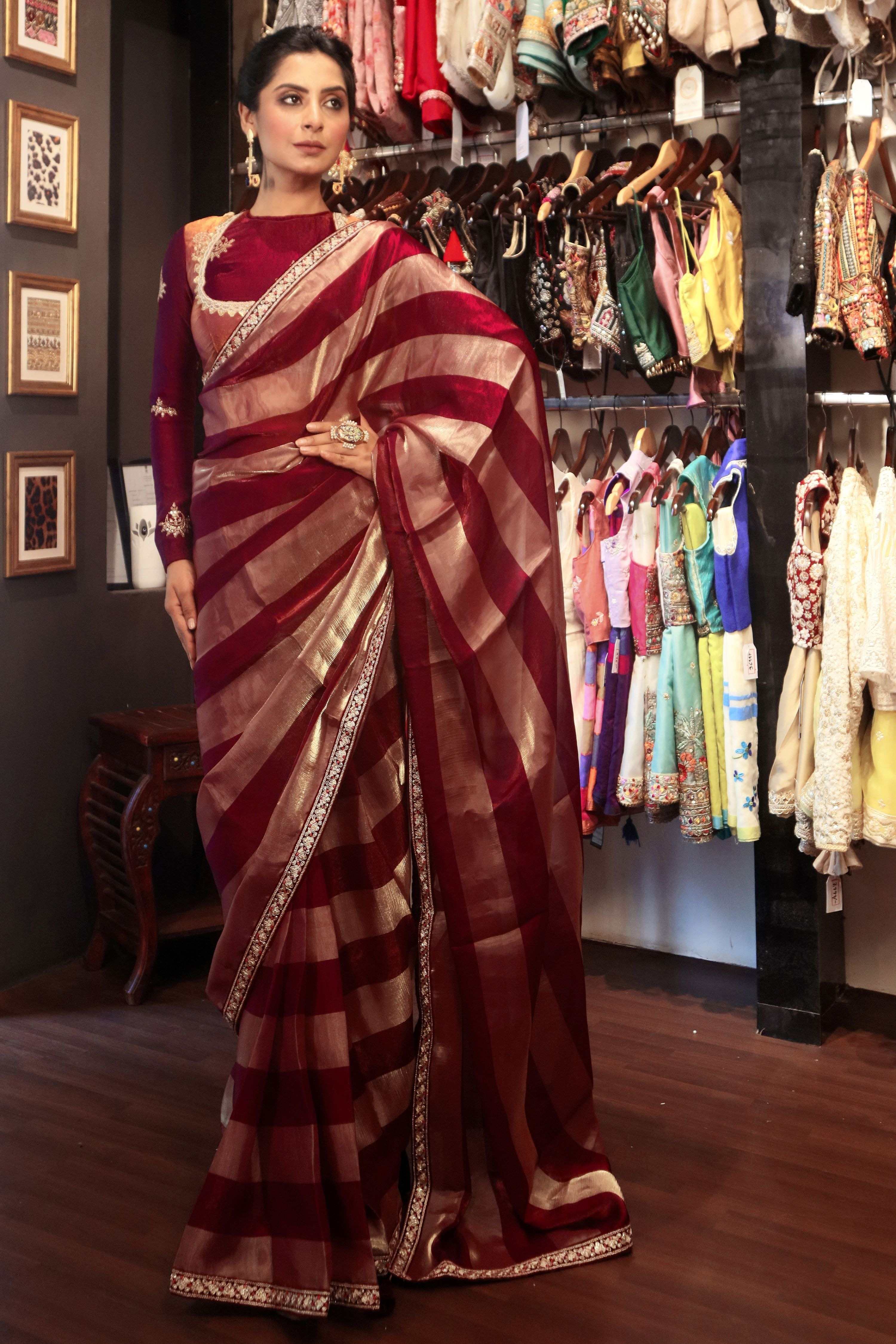CHERRY CONTOUR SAREE WITH REBEL ROSE BLOUSE