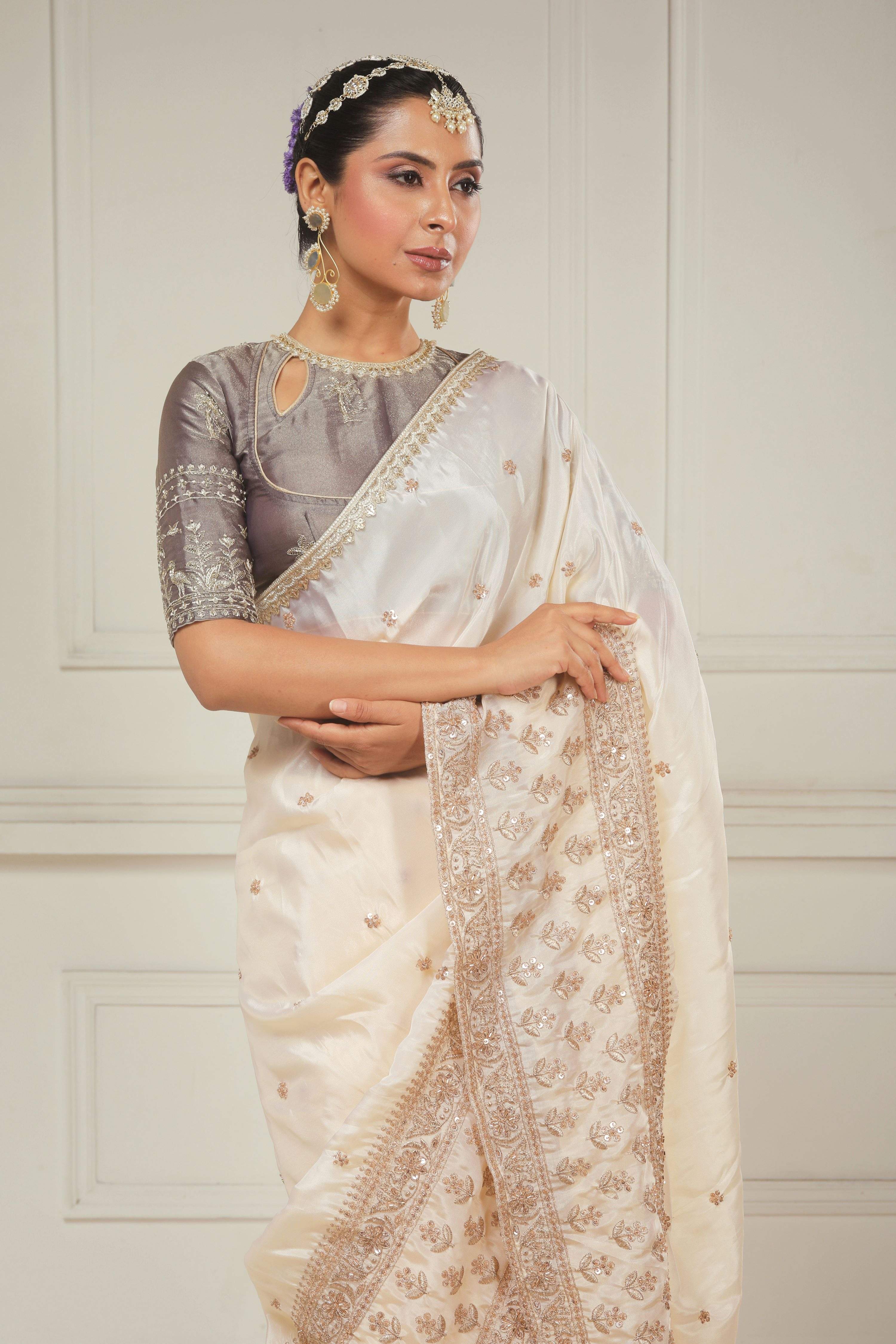 VANILLA MUSE SAREE WITH COCOA CRUSH BLOUSE