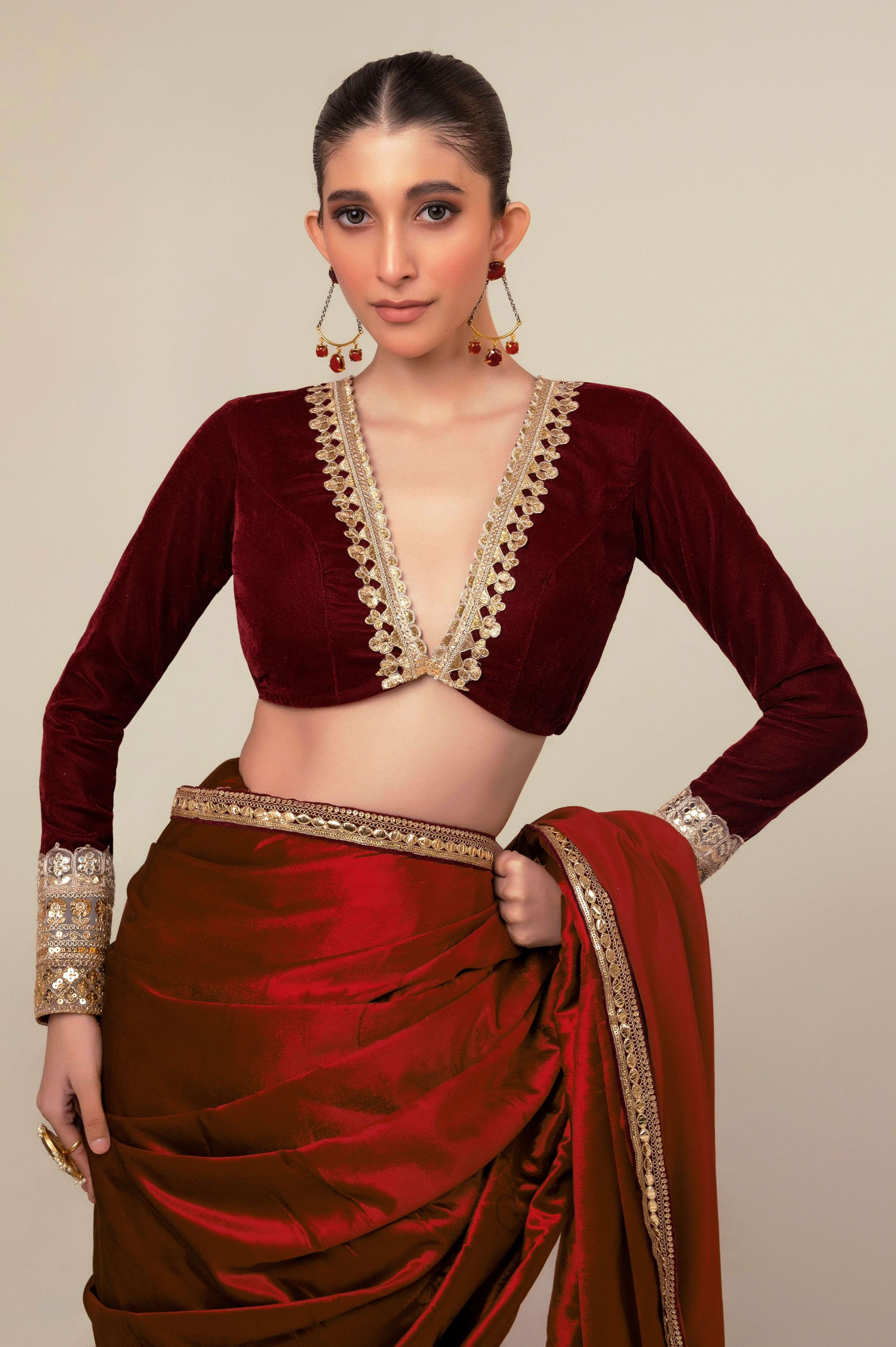 LUXE ROMANCE SAREE WITH OXBLOOD EDGE BLOUSE