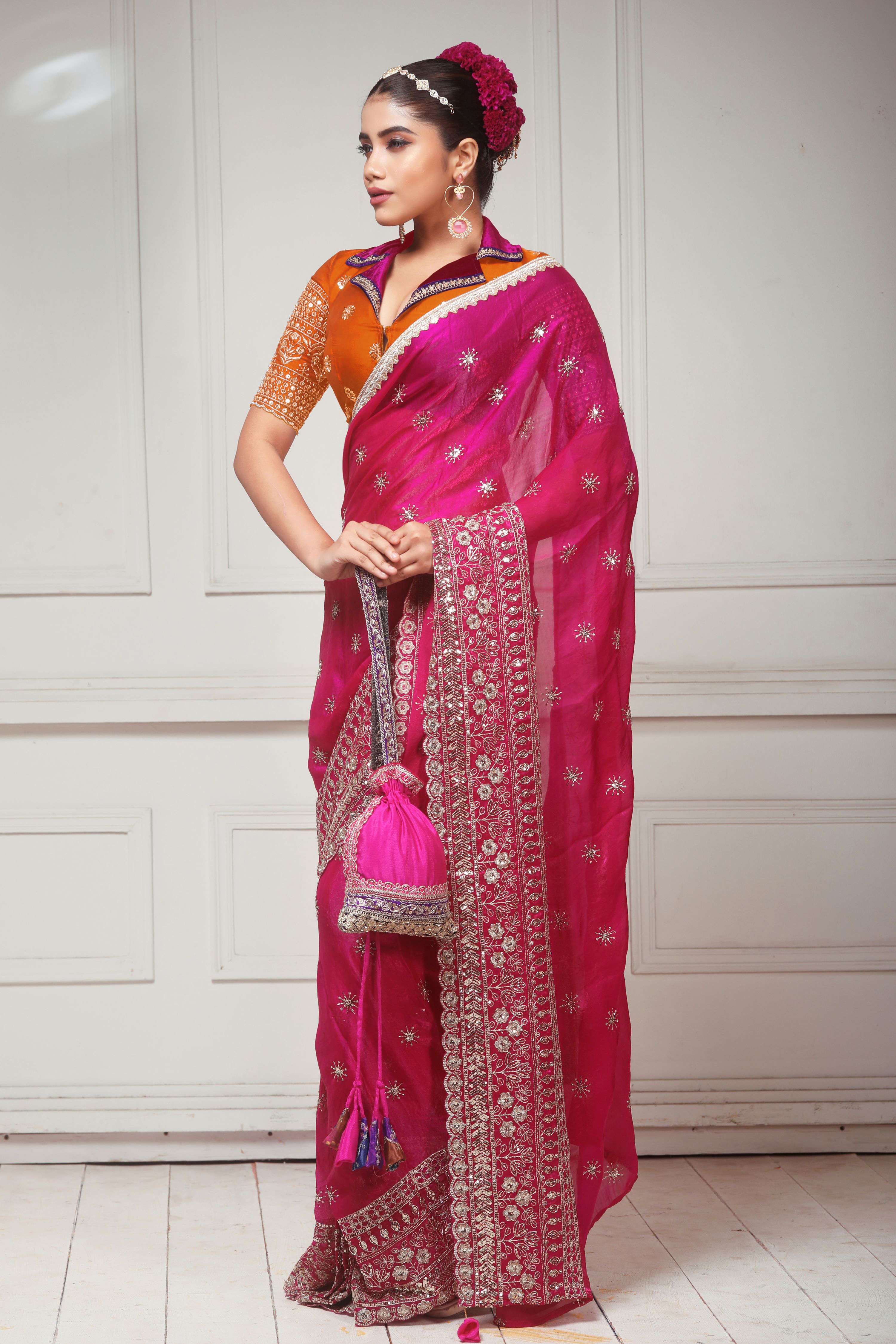 CANDY WILDFLOWER SAREE WITH TANGERINE CLASSIC BLOUSE