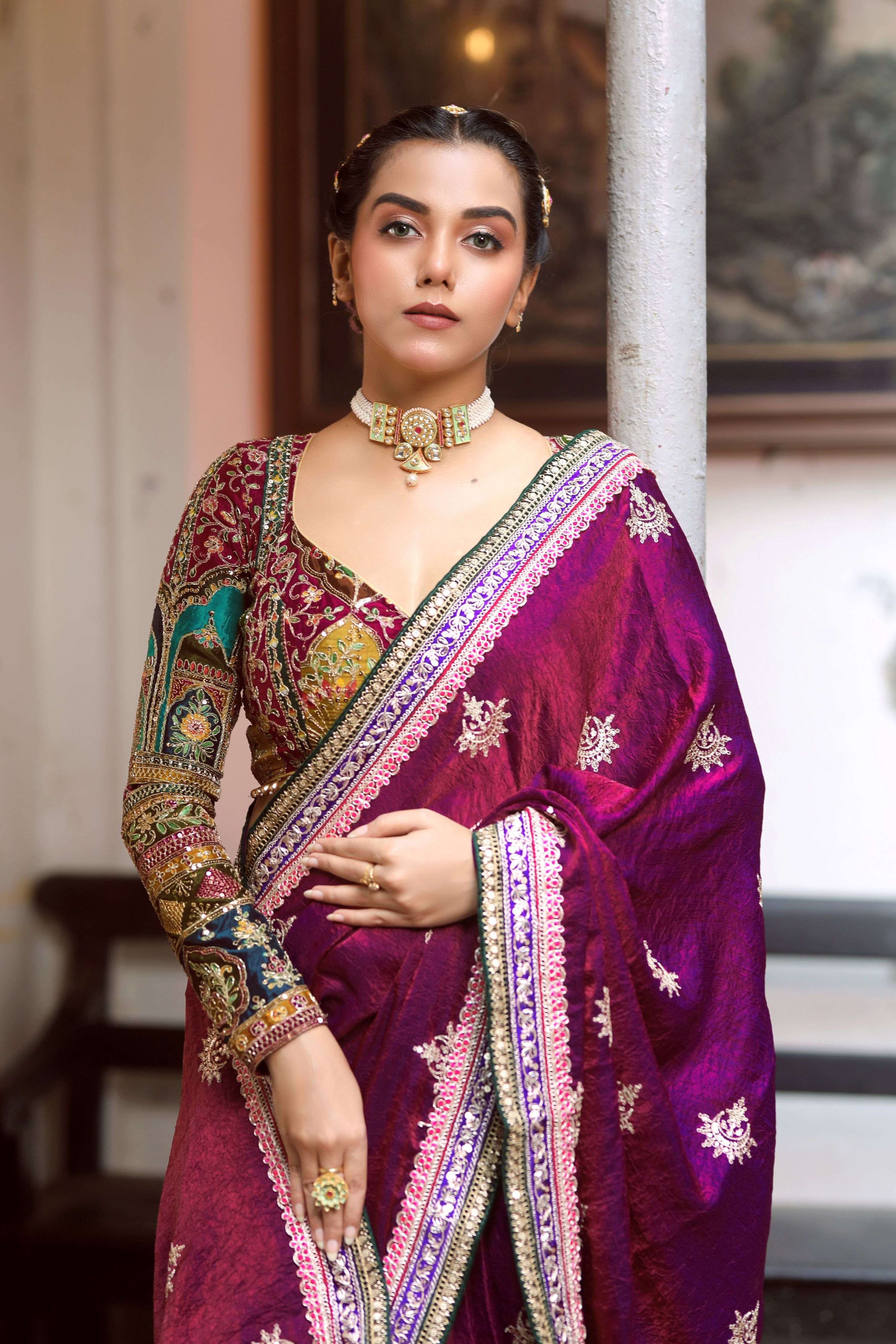 WINE WALTZ SAREE WITH COUTURE CHARM BLOUSE
