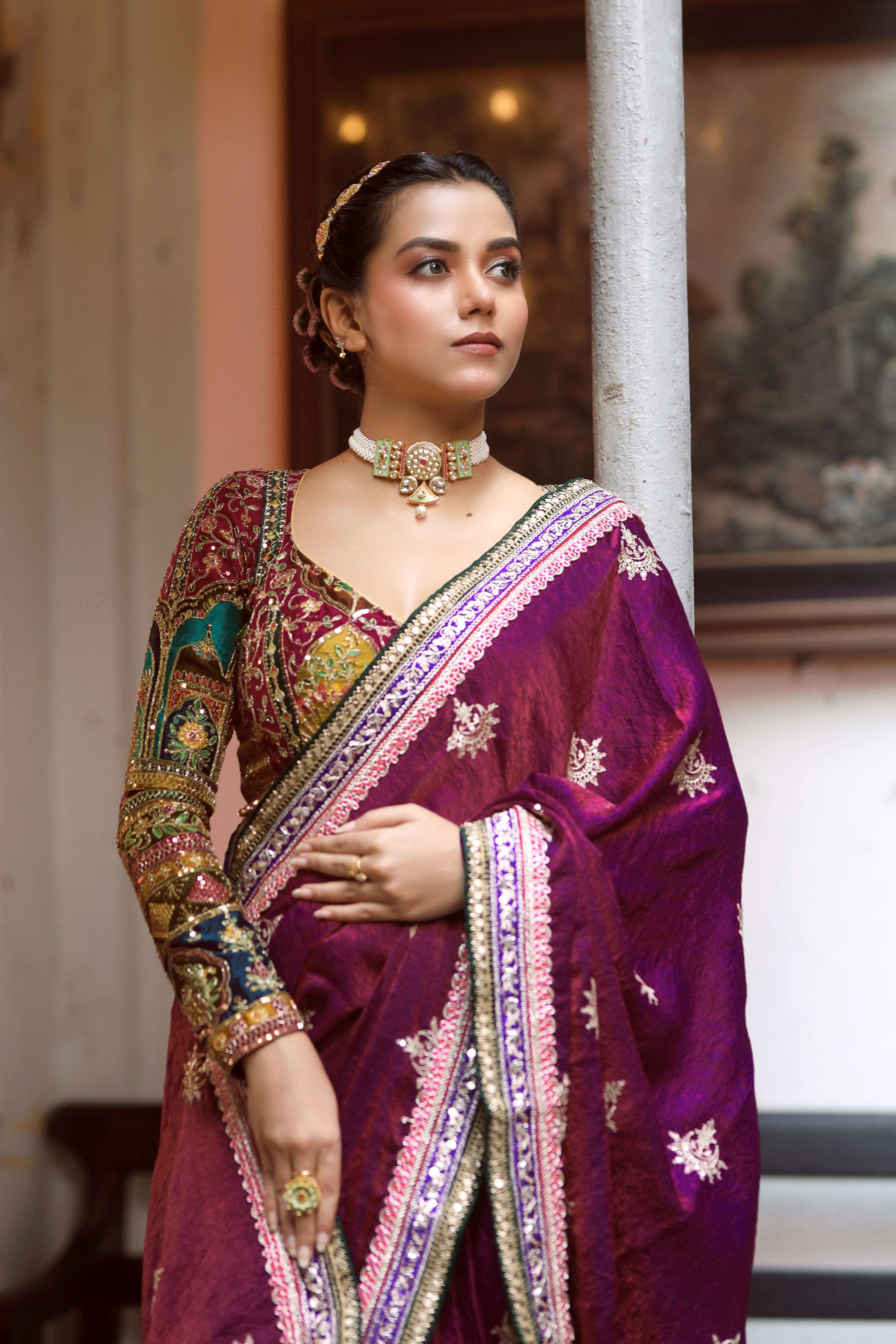 WINE WALTZ SAREE WITH COUTURE CHARM BLOUSE