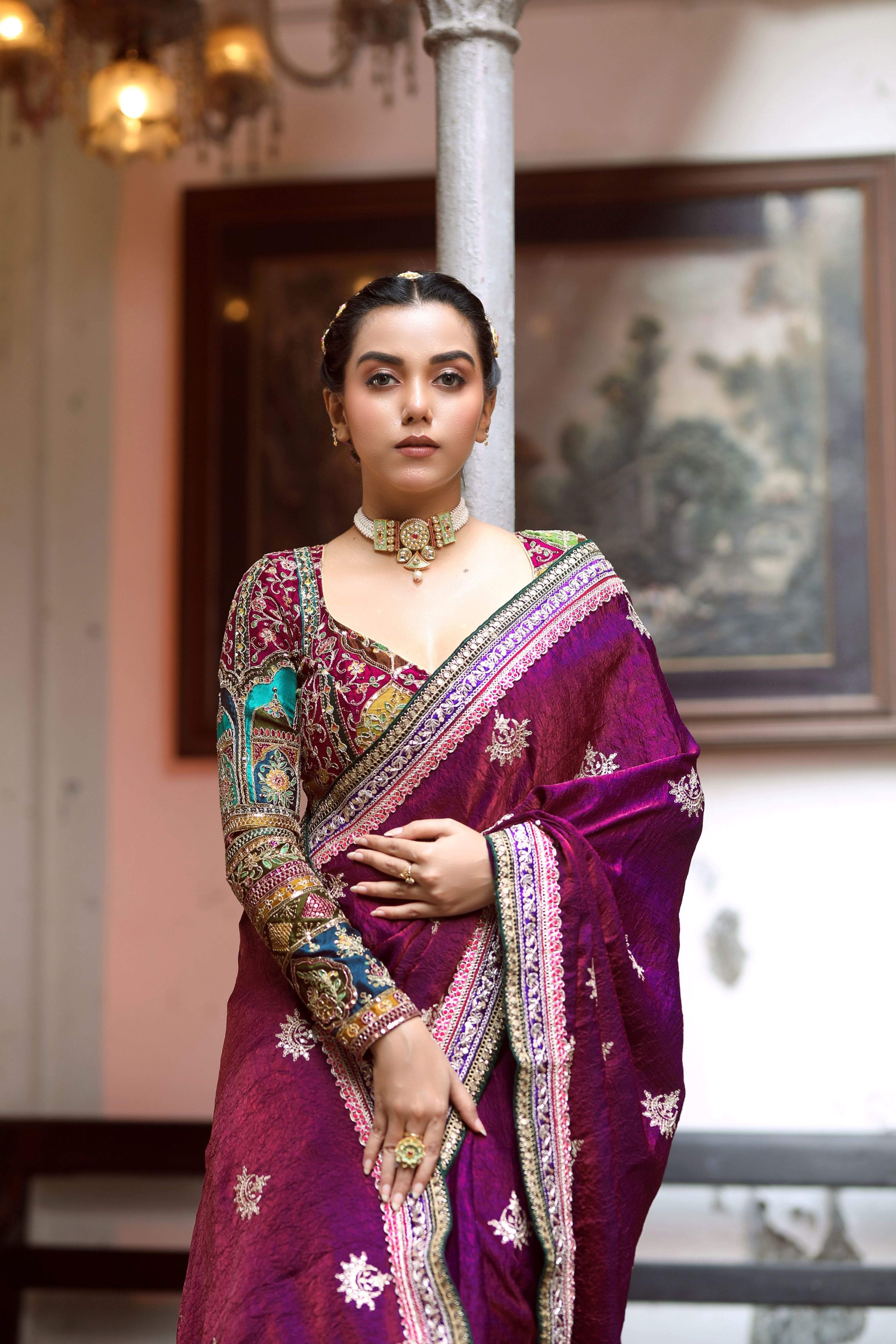 WINE WALTZ SAREE WITH COUTURE CHARM BLOUSE