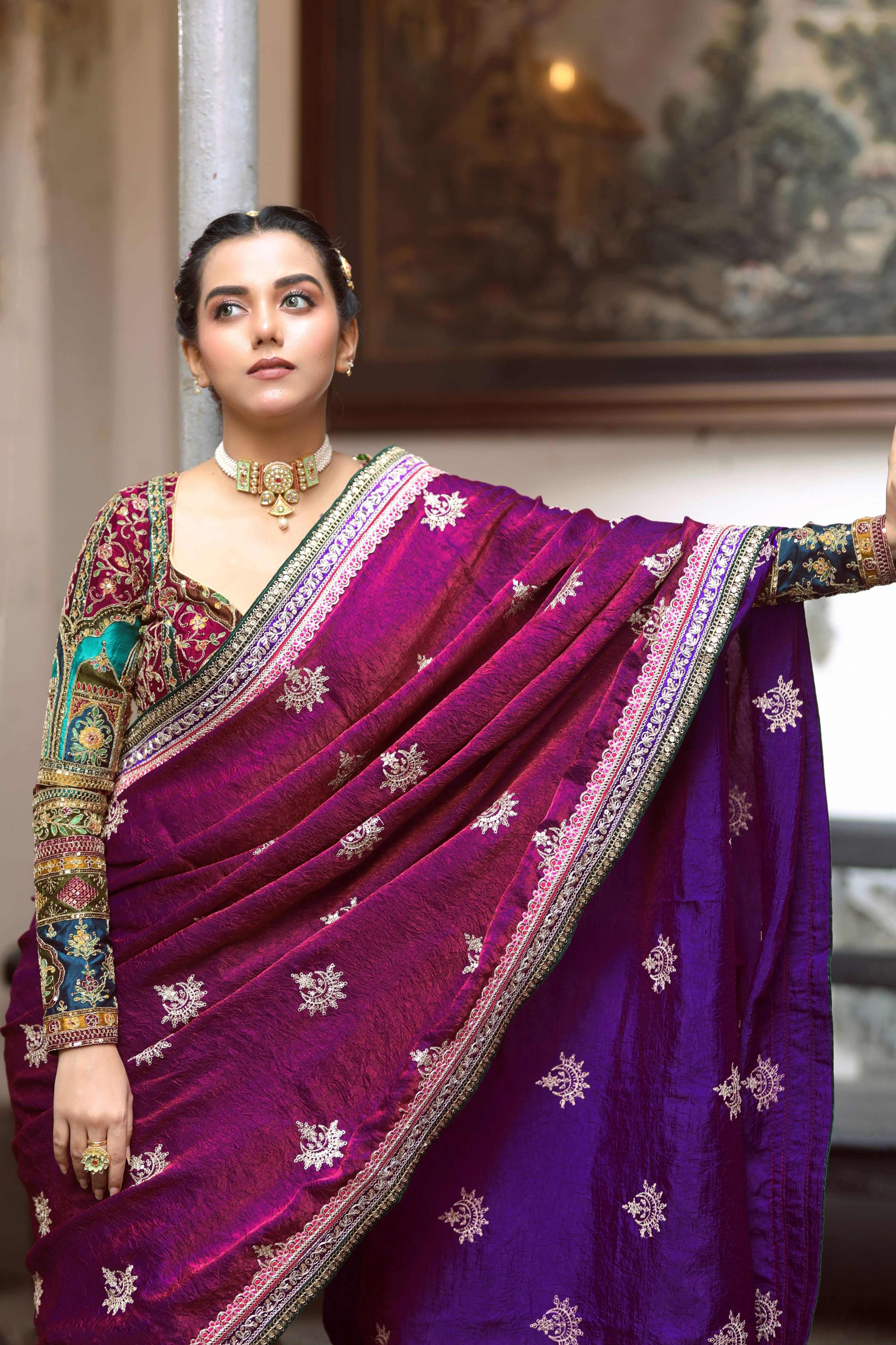 WINE WALTZ SAREE WITH COUTURE CHARM BLOUSE