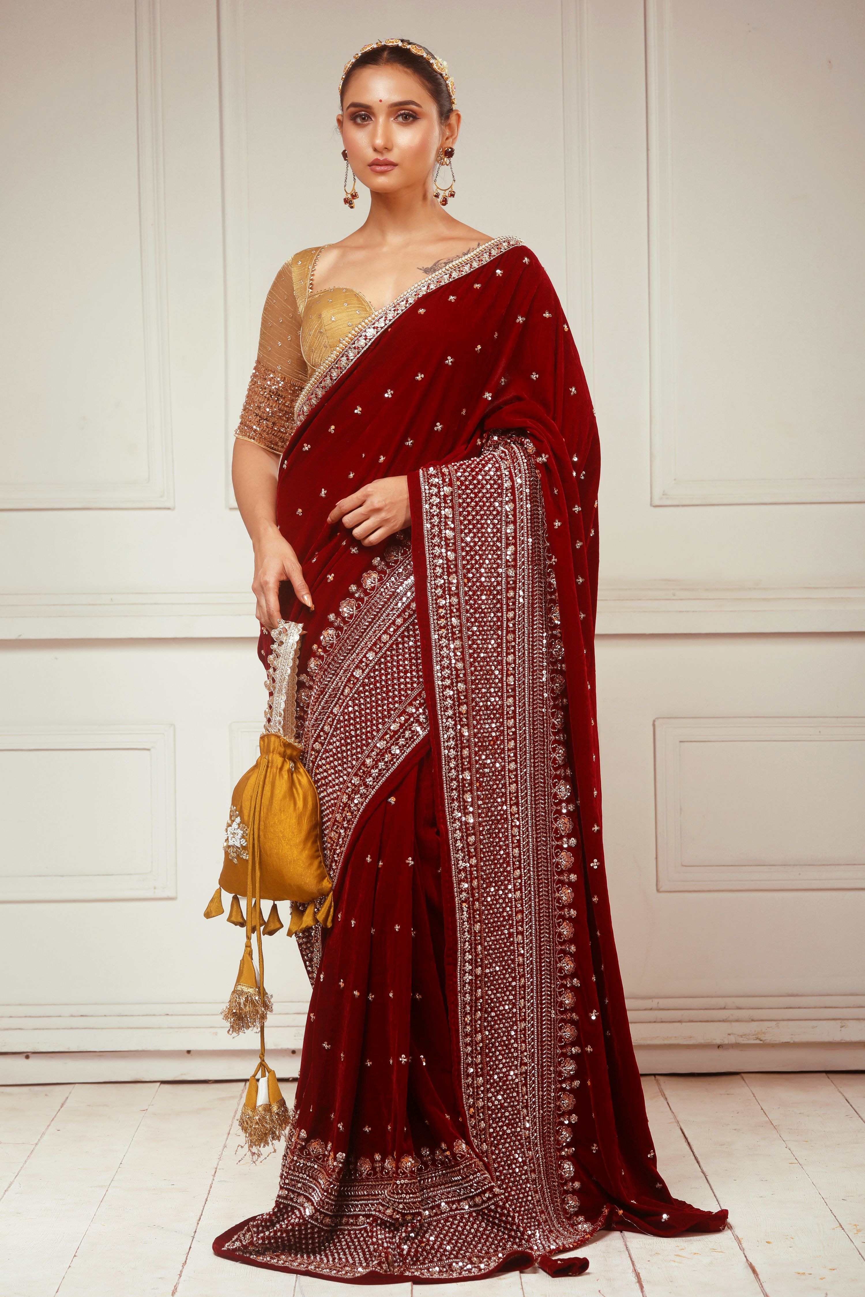 GARNET GRANDEUR SAREE WITH SUNKISSED DESIRE BLOUSE