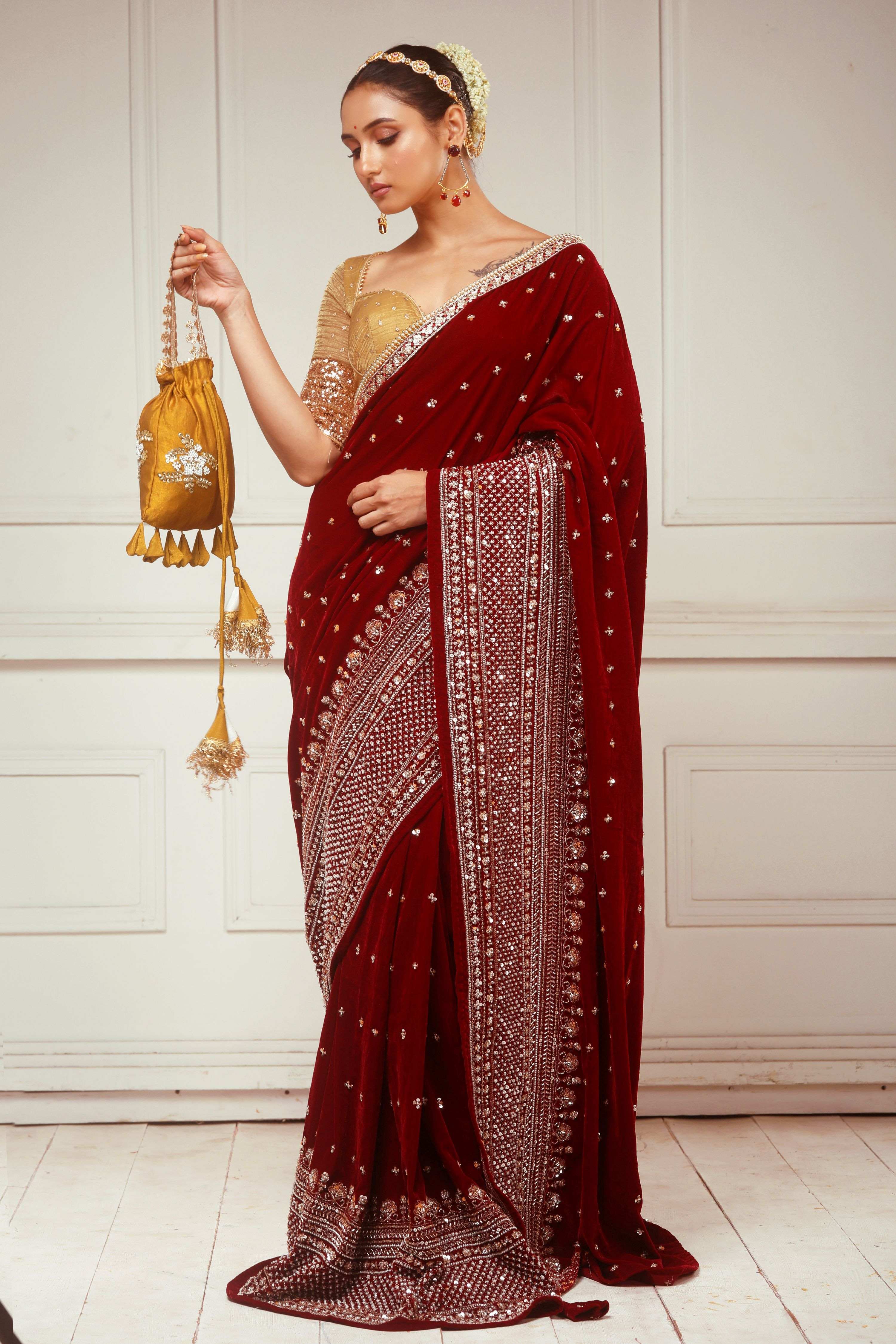 GARNET GRANDEUR SAREE WITH SUNKISSED DESIRE BLOUSE