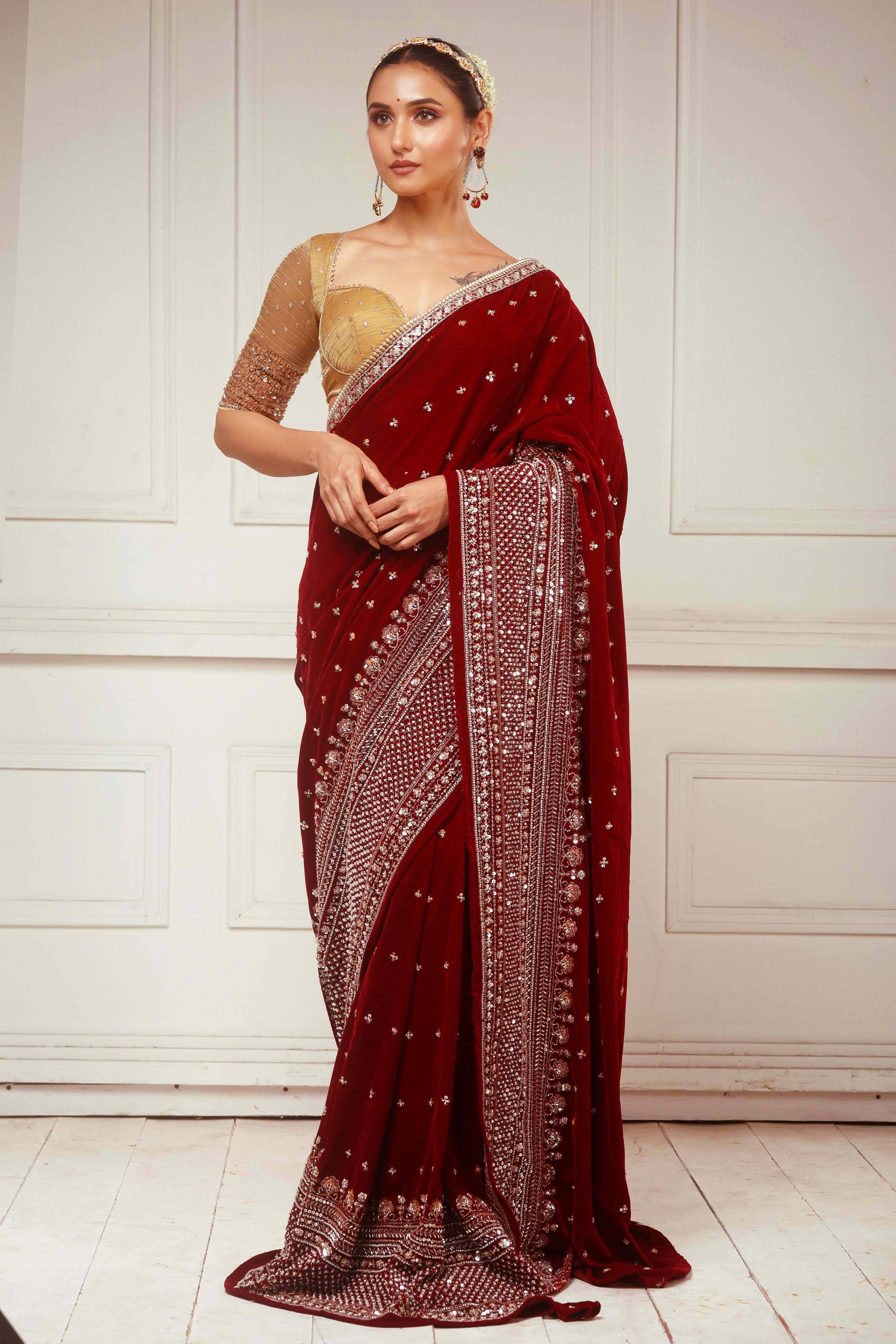 GARNET GRANDEUR SAREE WITH SUNKISSED DESIRE BLOUSE