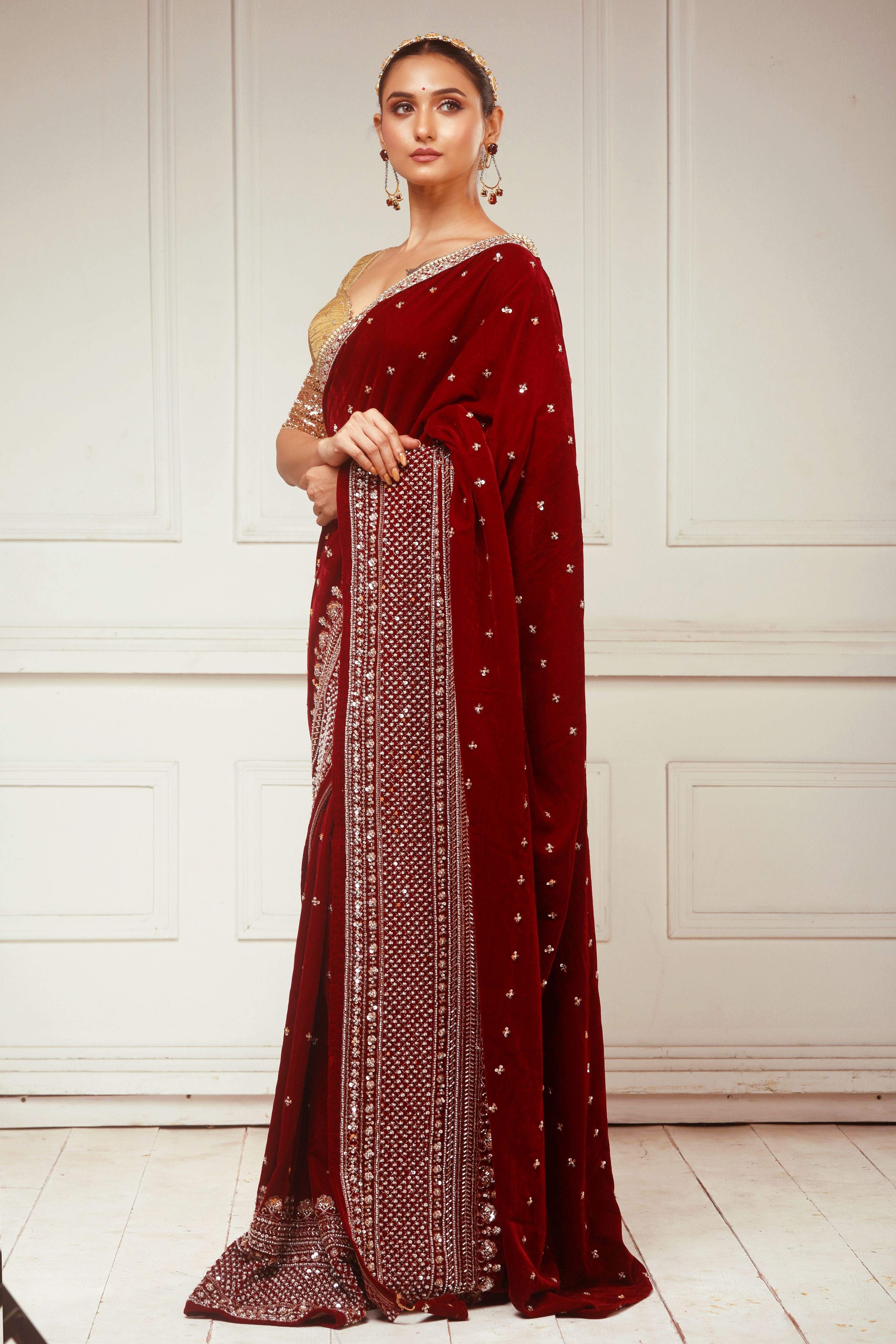 GARNET GRANDEUR SAREE WITH SUNKISSED DESIRE BLOUSE