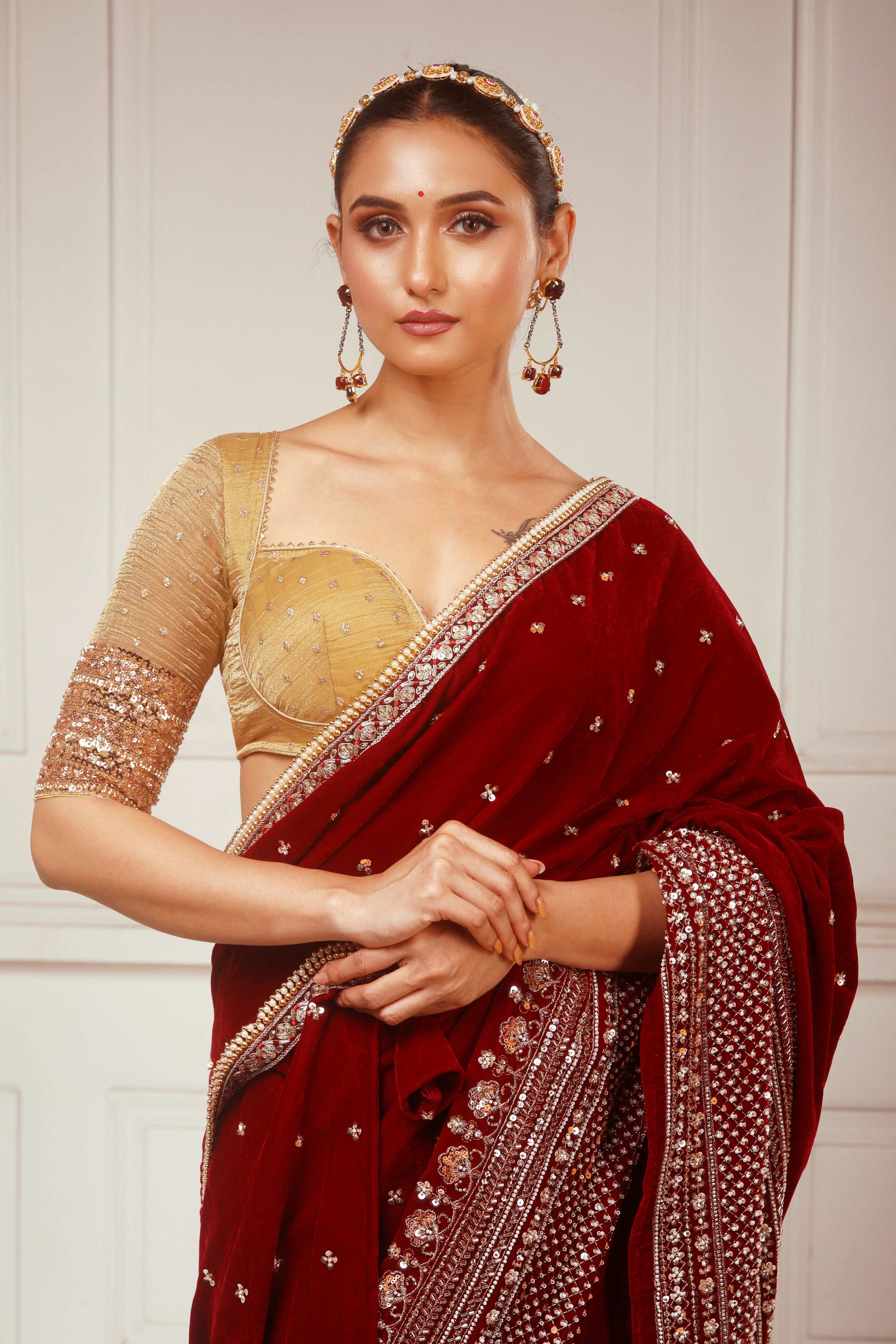 GARNET GRANDEUR SAREE WITH SUNKISSED DESIRE BLOUSE