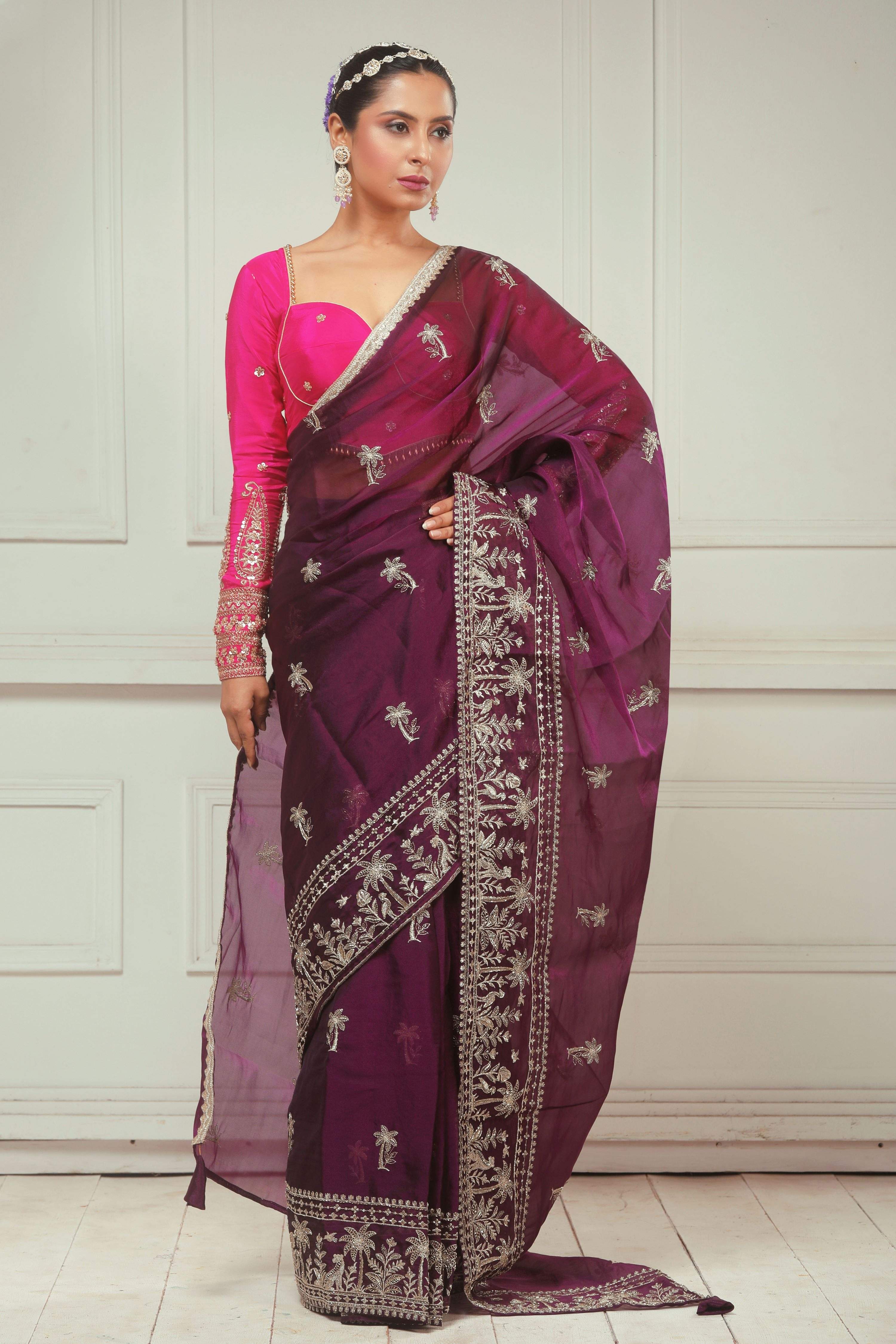 CRANBERRY CRUSH SAREE AND ROSE LUXE BLOUSE