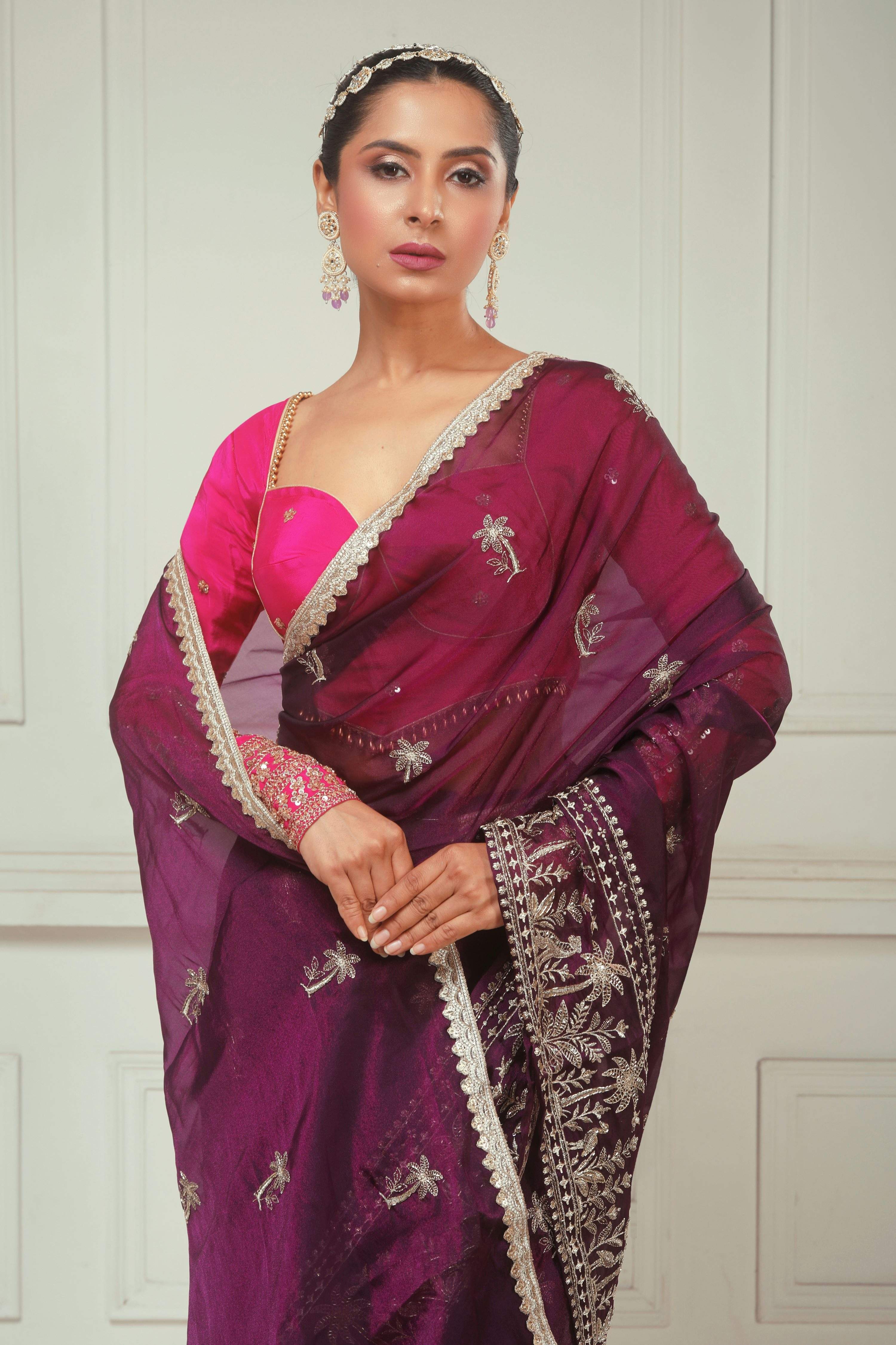 CRANBERRY CRUSH SAREE AND ROSE LUXE BLOUSE