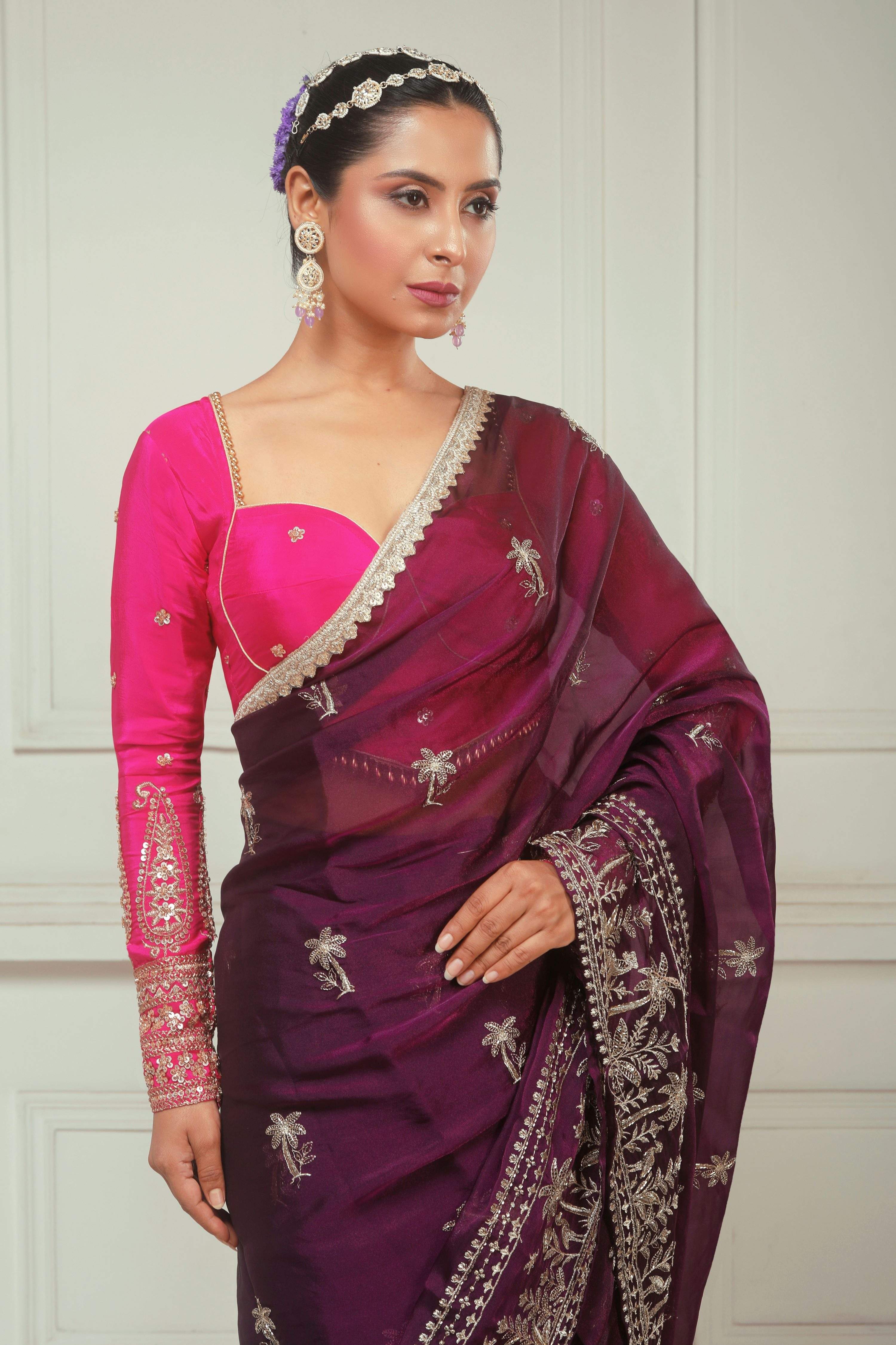 CRANBERRY CRUSH SAREE AND ROSE LUXE BLOUSE