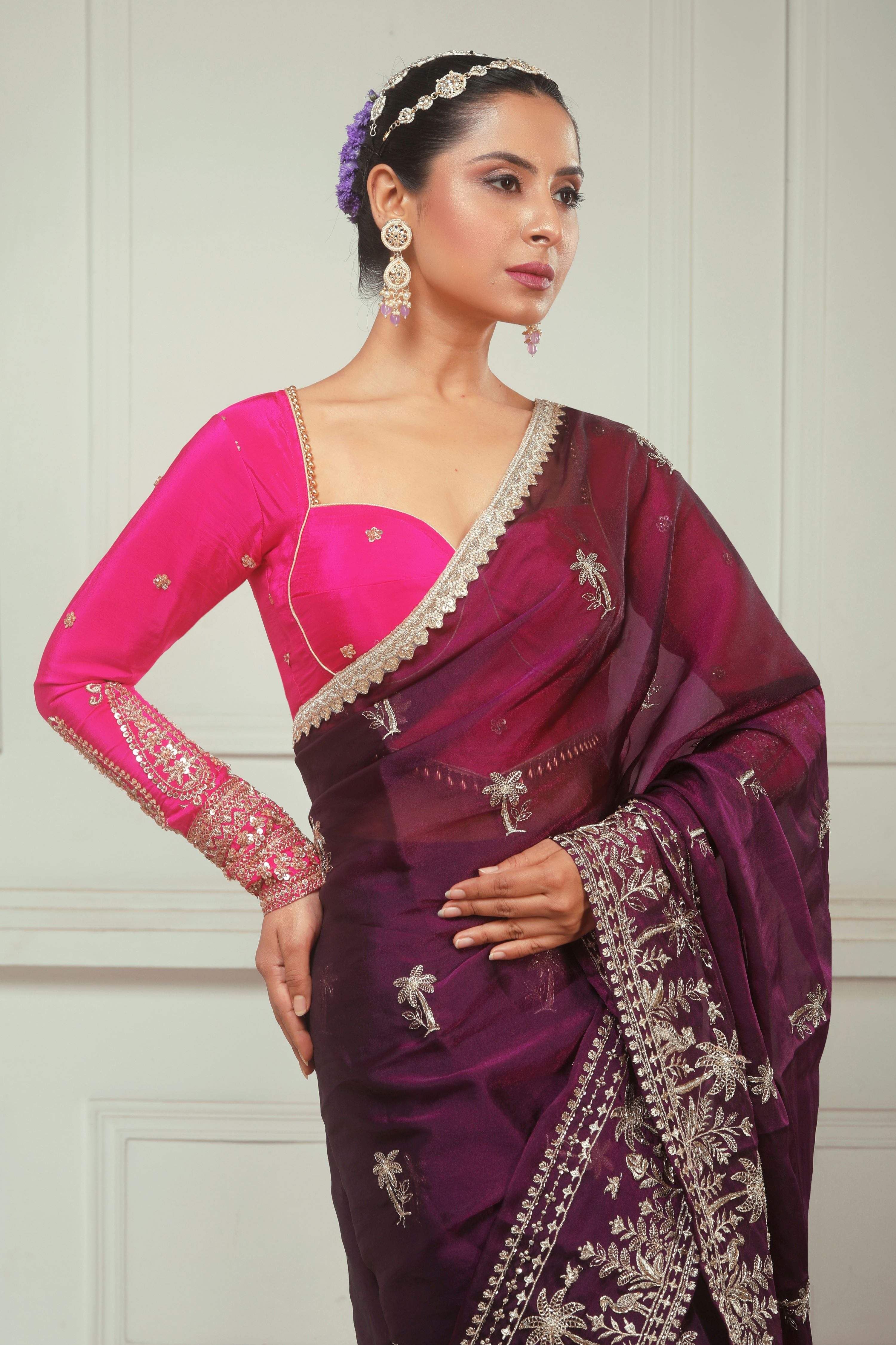 CRANBERRY CRUSH SAREE AND ROSE LUXE BLOUSE