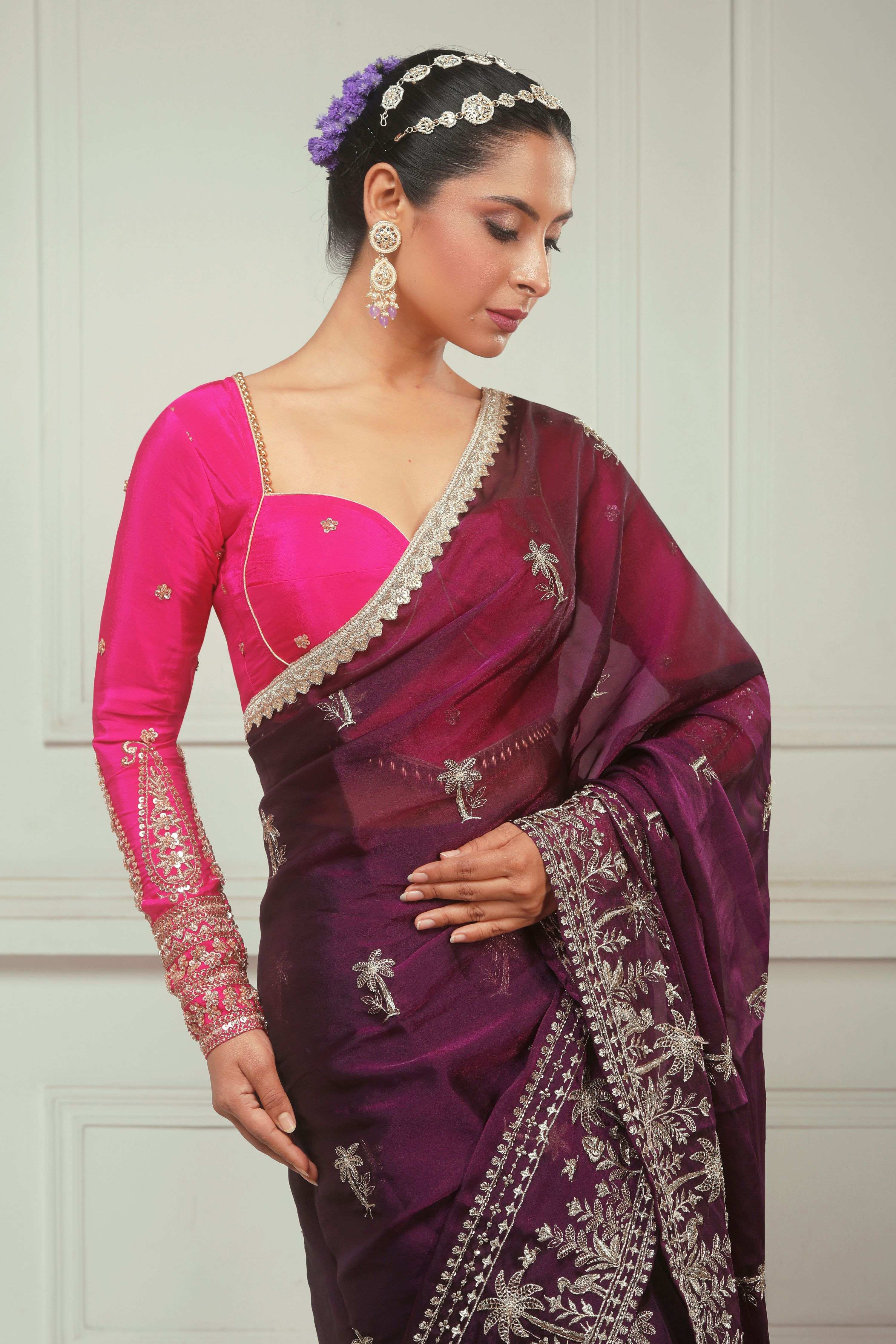 CRANBERRY CRUSH SAREE AND ROSE LUXE BLOUSE