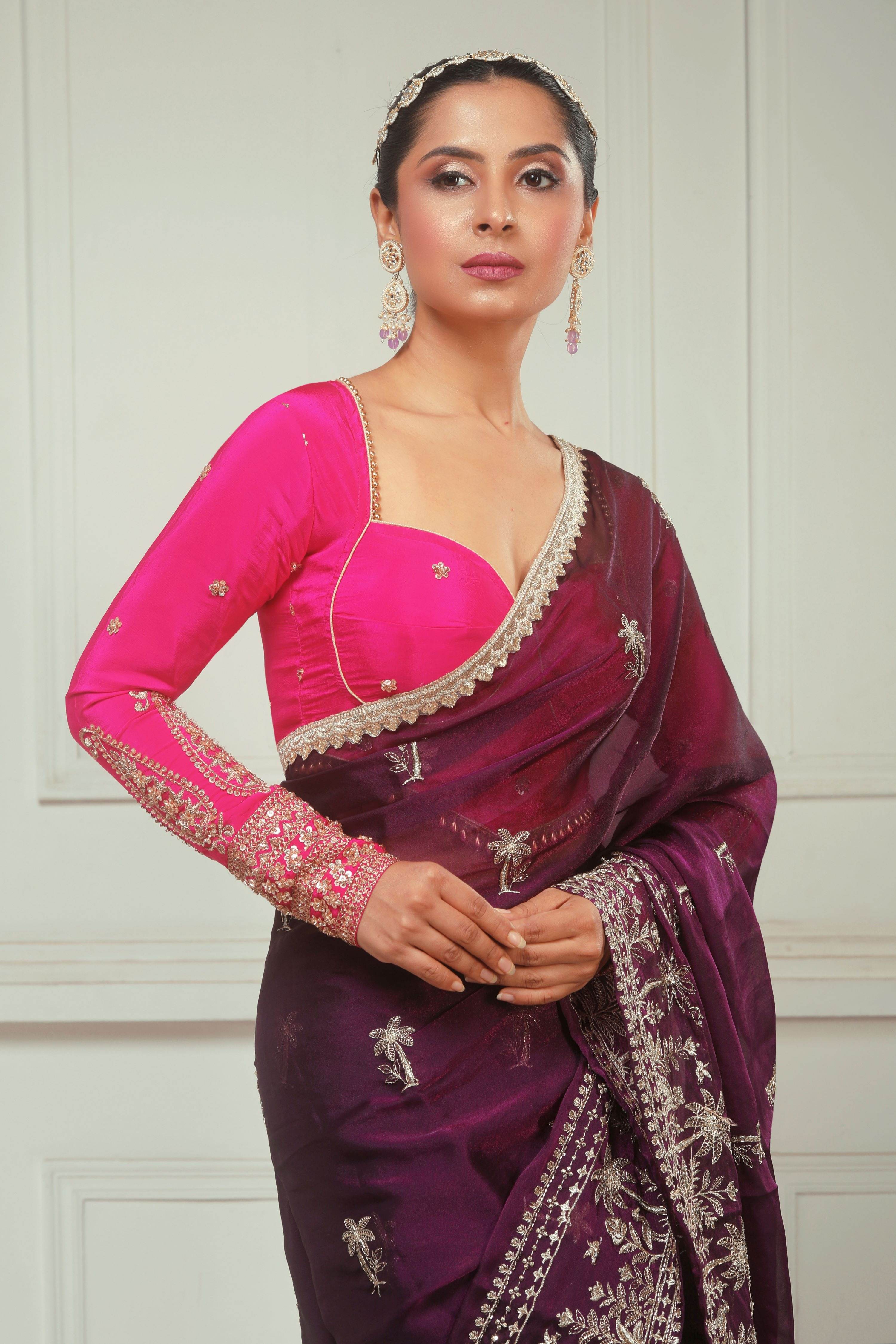 CRANBERRY CRUSH SAREE AND ROSE LUXE BLOUSE
