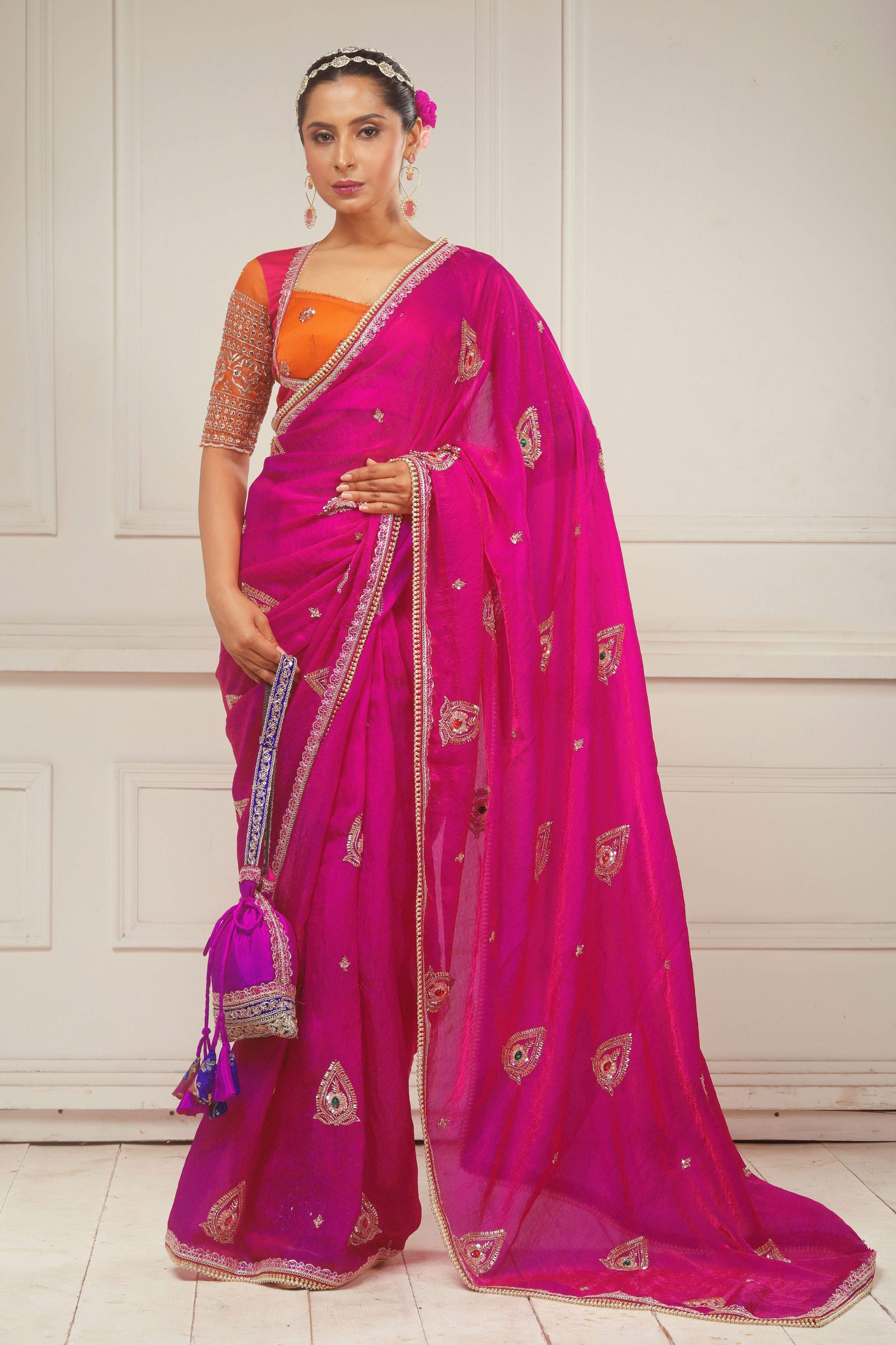 RANGREZ RANI SAREE WITH TANGERINE POETRY BLOUSE