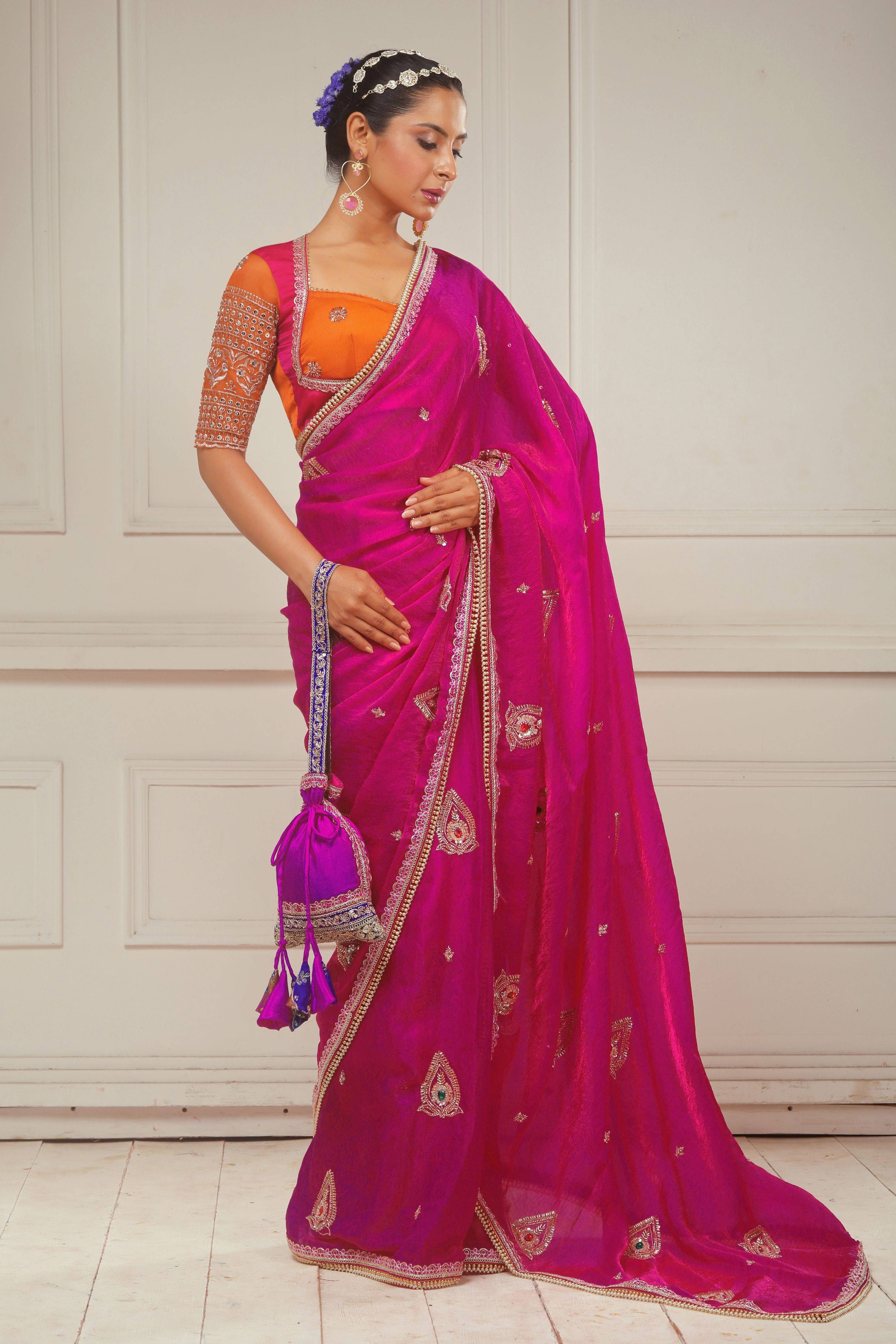 RANGREZ RANI SAREE WITH TANGERINE POETRY BLOUSE