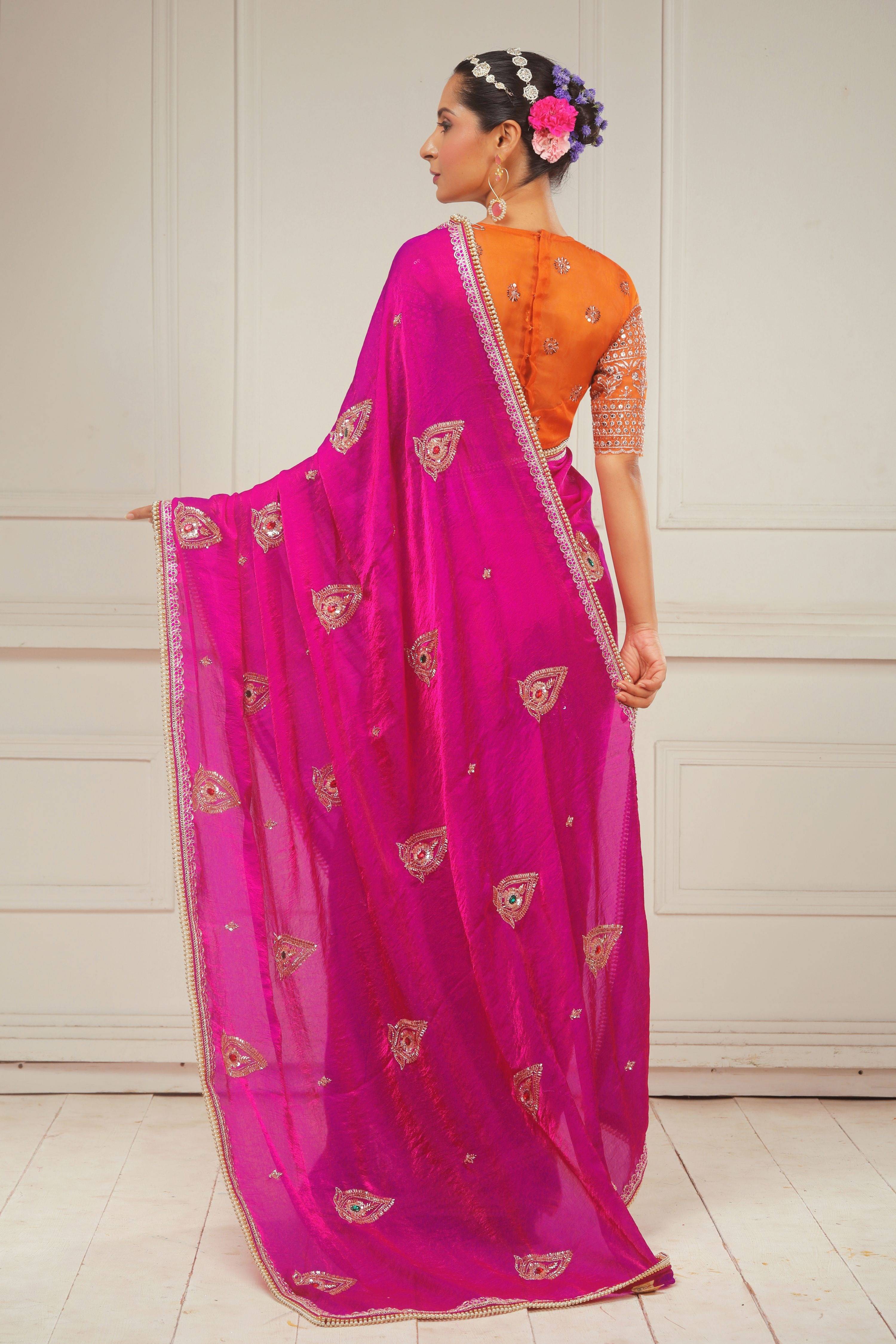 RANGREZ RANI SAREE WITH TANGERINE POETRY BLOUSE