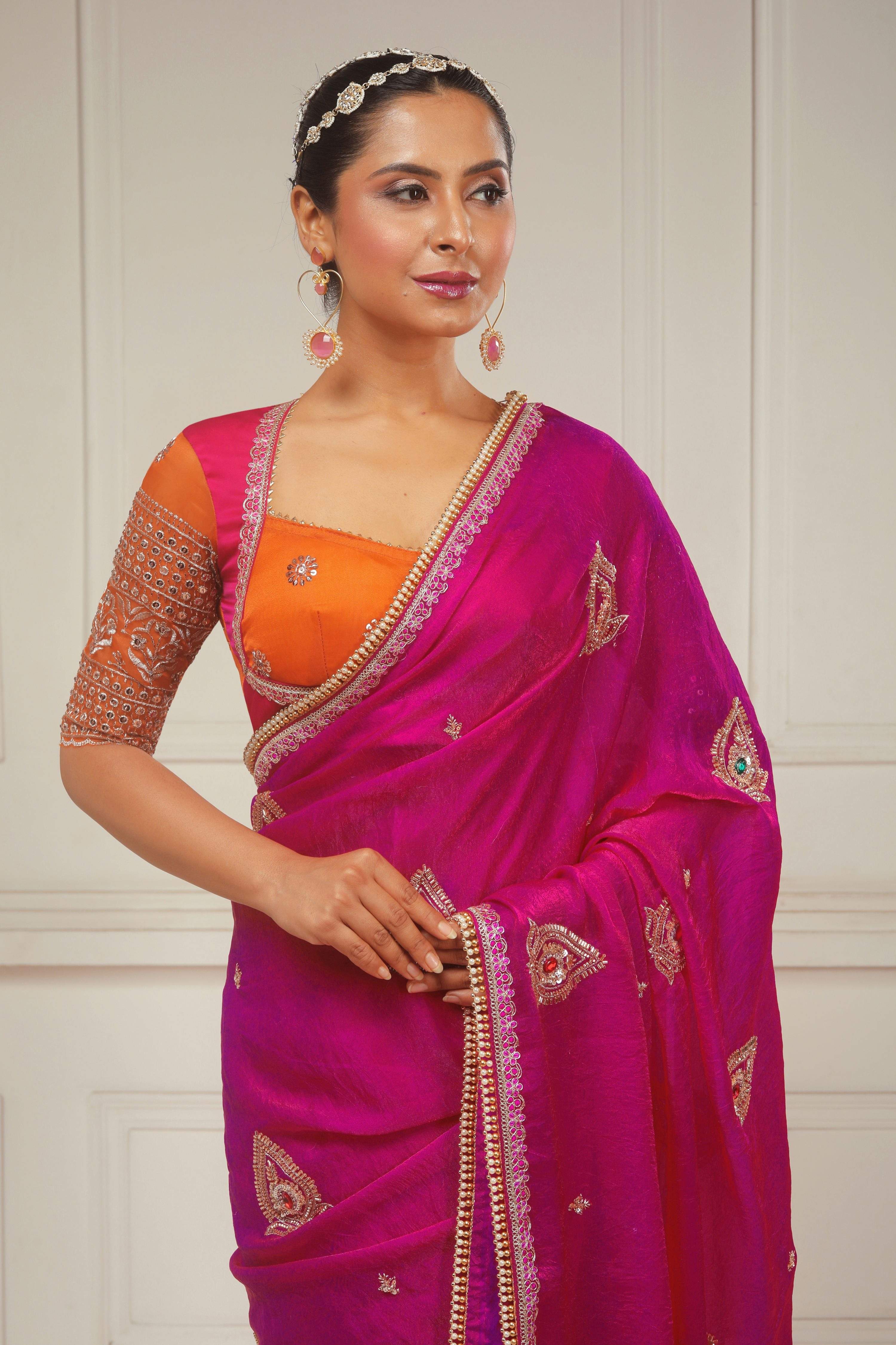 RANGREZ RANI SAREE WITH TANGERINE POETRY BLOUSE