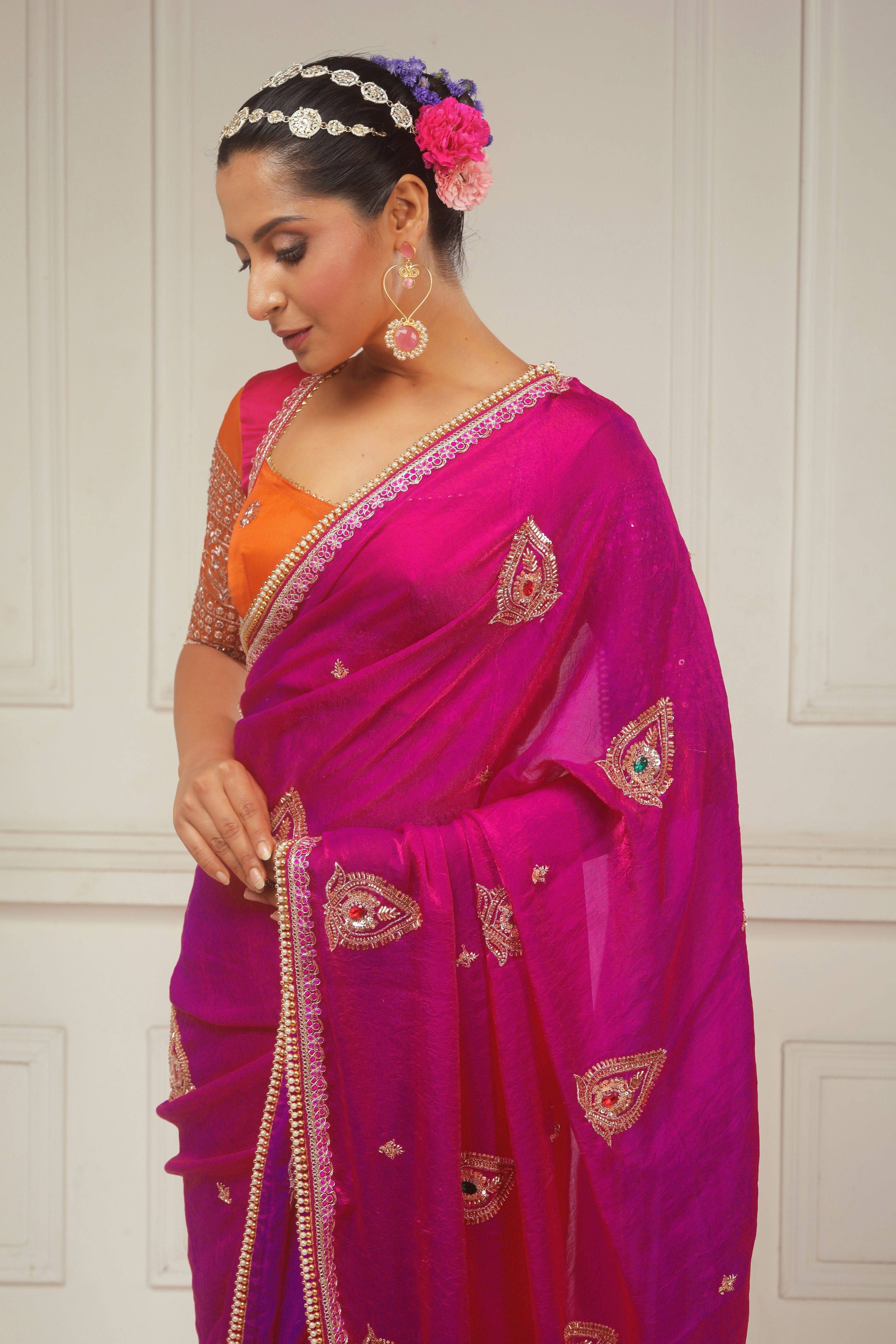 RANGREZ RANI SAREE WITH TANGERINE POETRY BLOUSE
