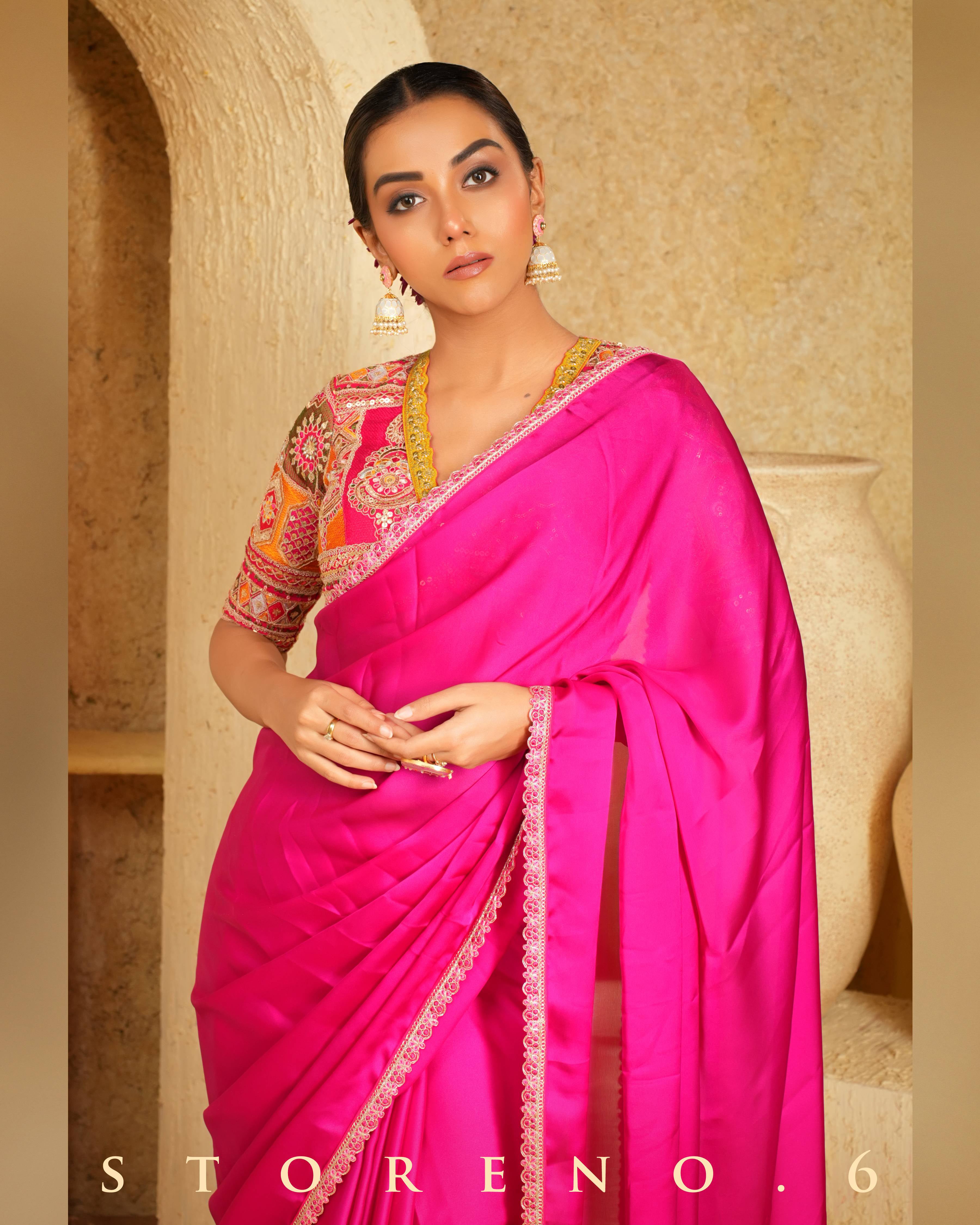 FEARLESS FUCHSIA SAREE WITH FUCHSIA FUSION BLOUSE
