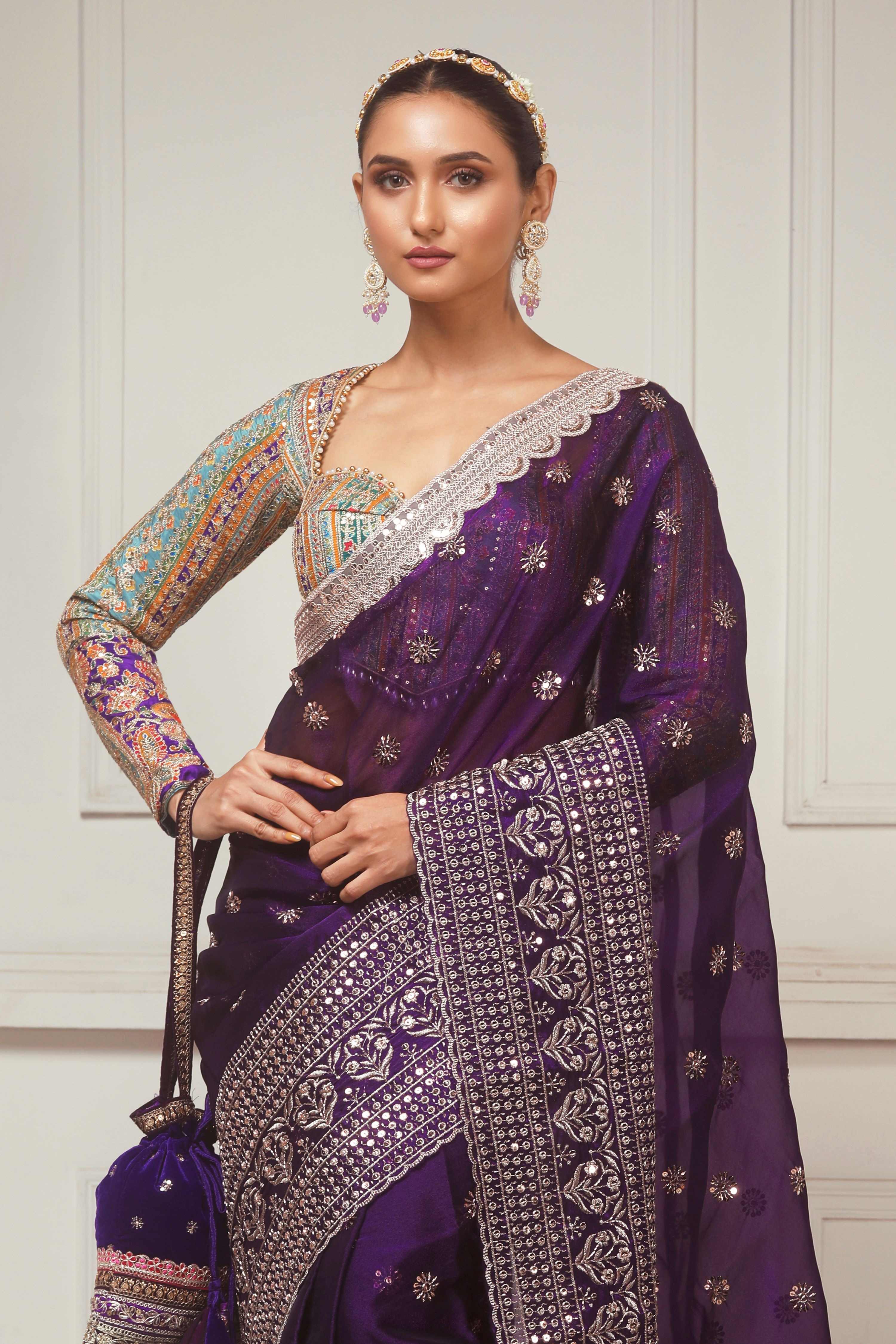 COSMIC POETRY SAREE WITH TEAL TEASE BLOUSE